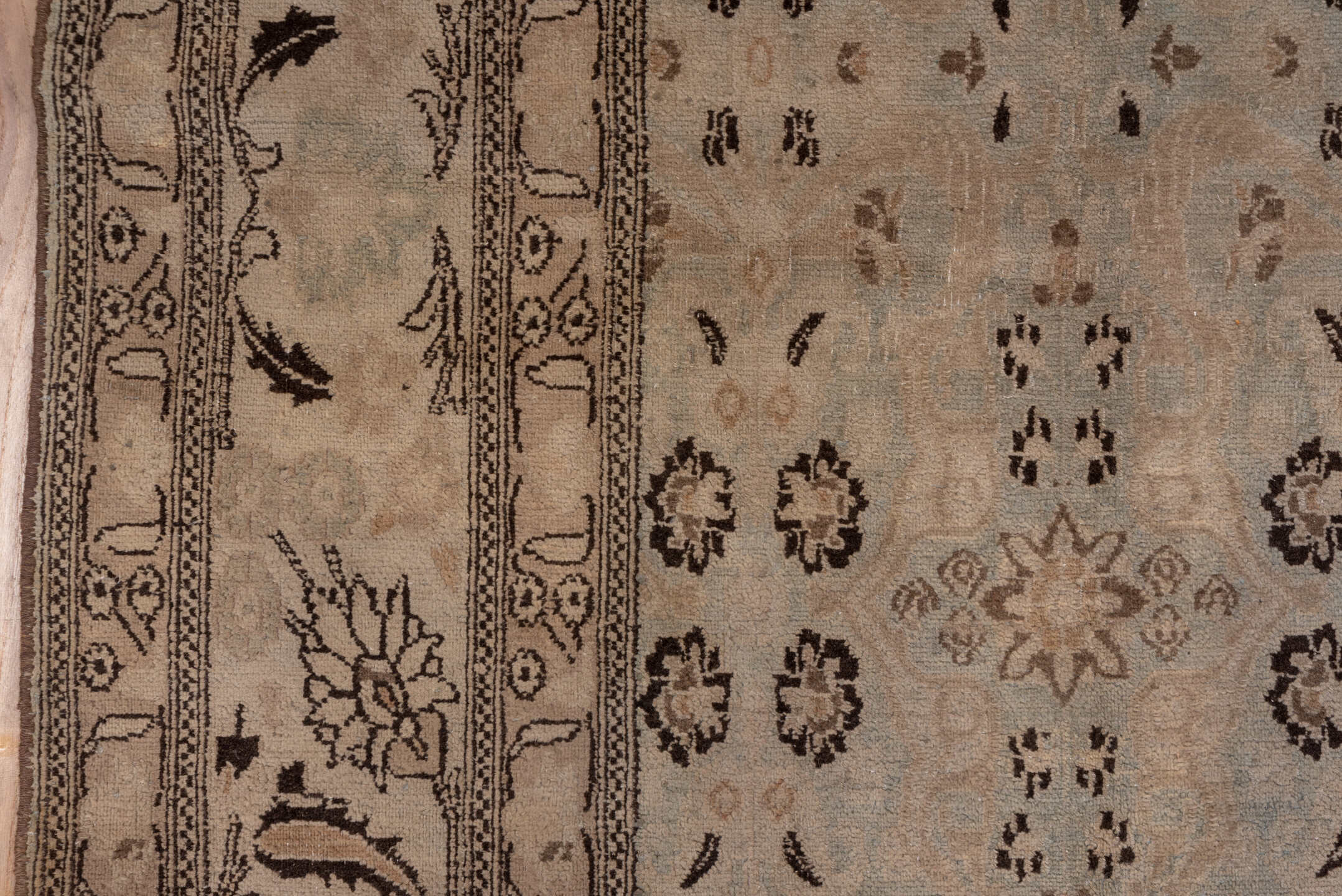 6' x 9' one-of-a-kind handmade vintage Khorassan medium size rug. Color palette: taupe, beige, brown, ivory, camel, charcoal
