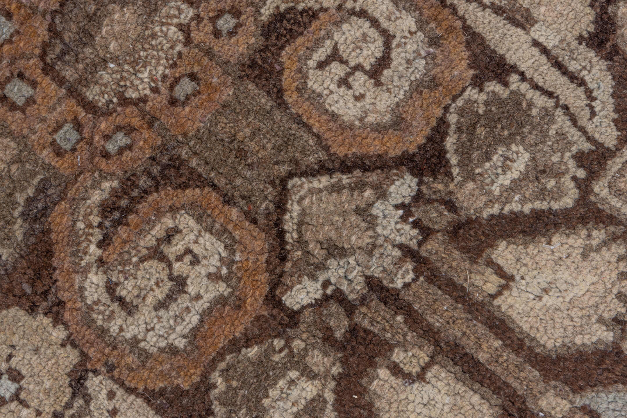 7' x 10' one-of-a-kind handmade vintage Malayer large size rug. Color palette: taupe, brown, ivory, charcoal, camel, sage