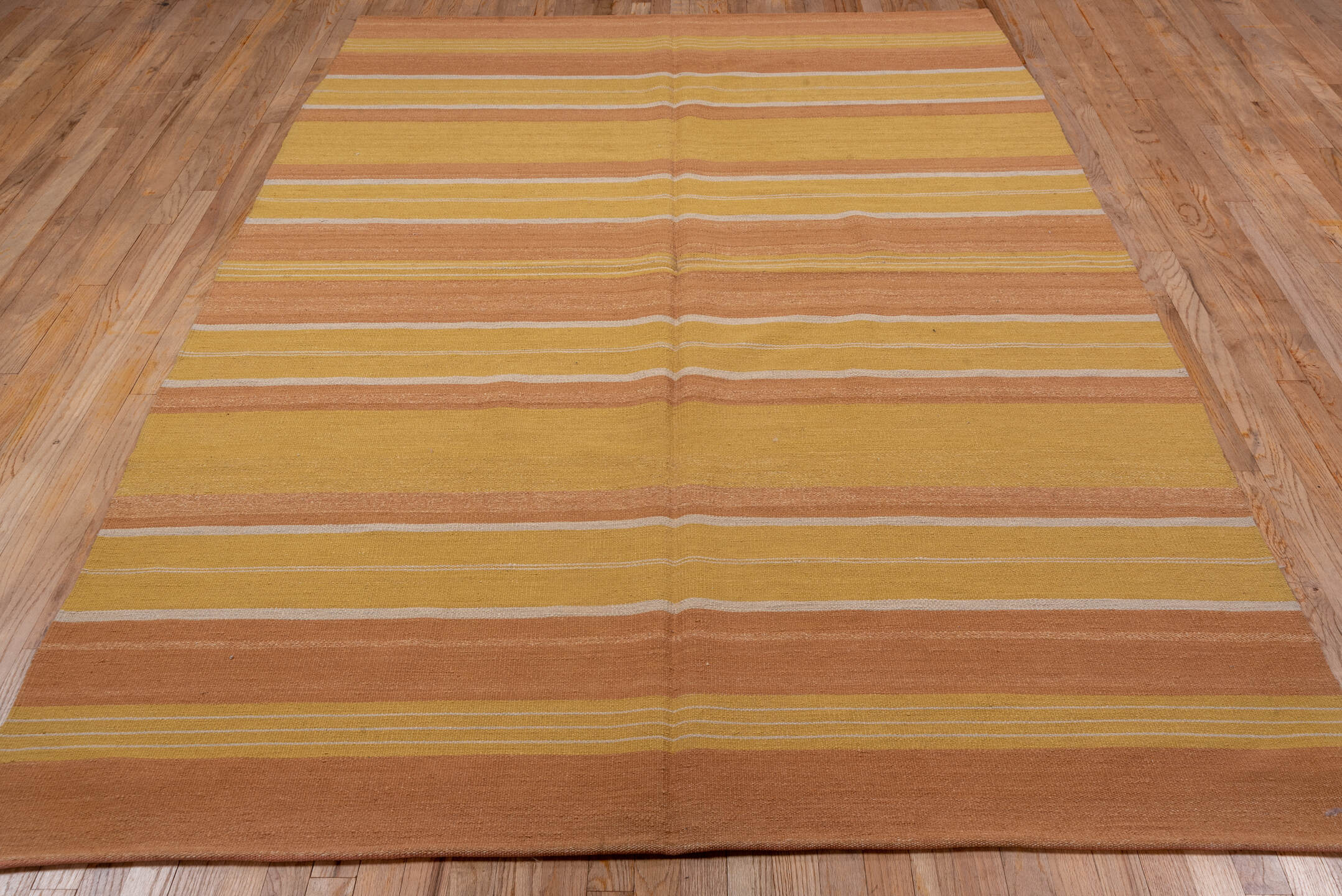 6' x 9' one-of-a-kind handmade vintage Kilim medium size rug. Color palette: camel, blush, gold, ivory, beige, pink