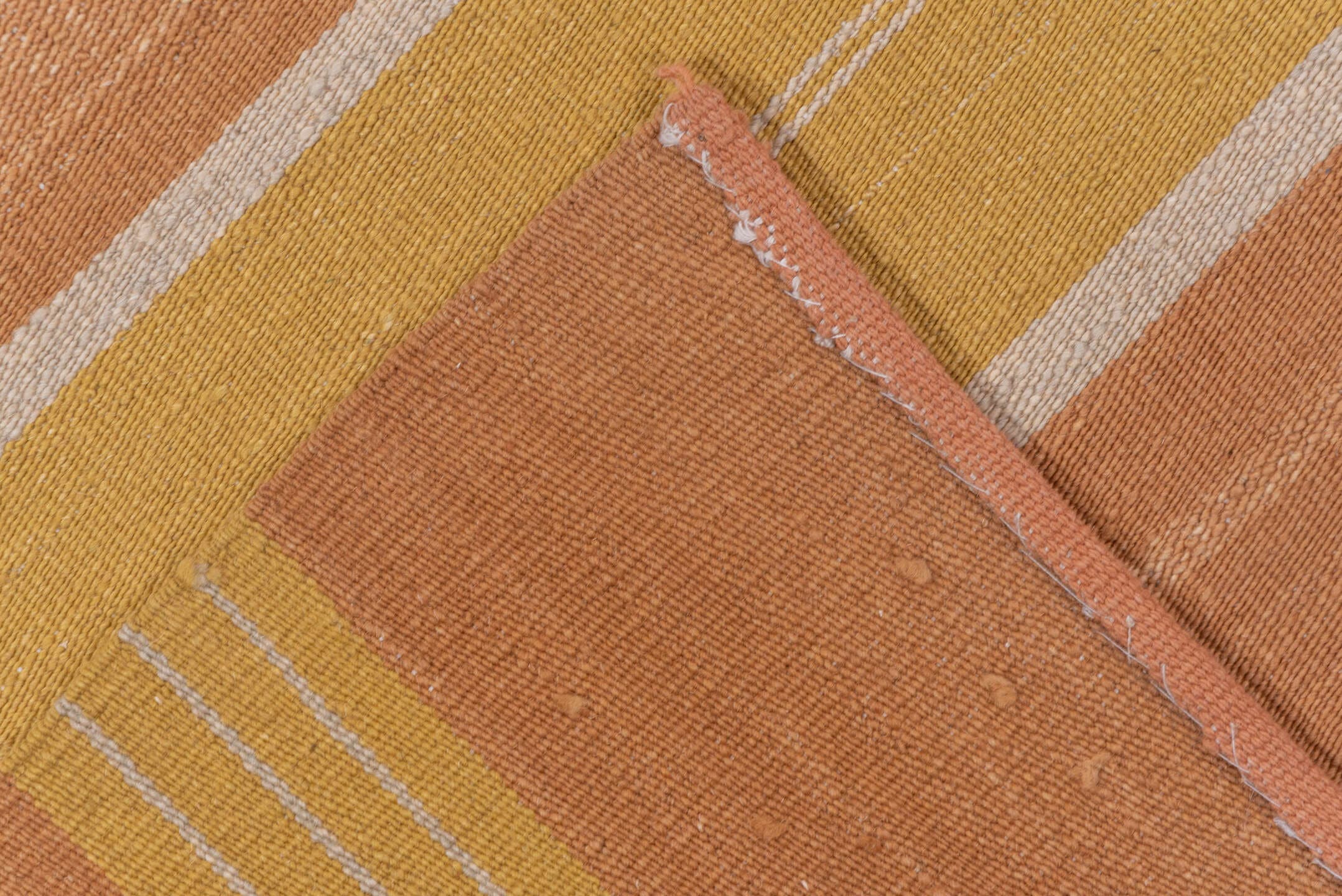 6' x 9' one-of-a-kind handmade vintage Kilim medium size rug. Color palette: camel, blush, gold, ivory, beige, pink