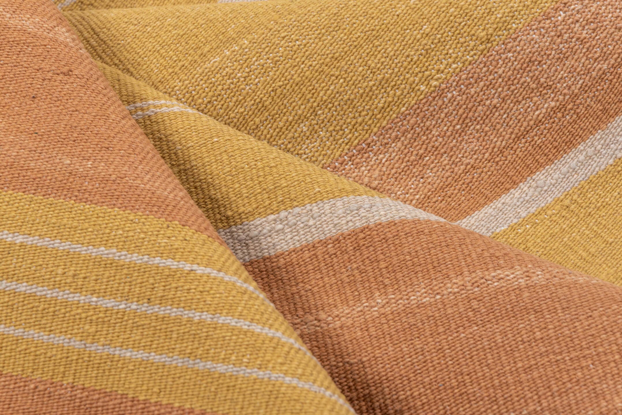 6' x 9' one-of-a-kind handmade vintage Kilim medium size rug. Color palette: camel, blush, gold, ivory, beige, pink