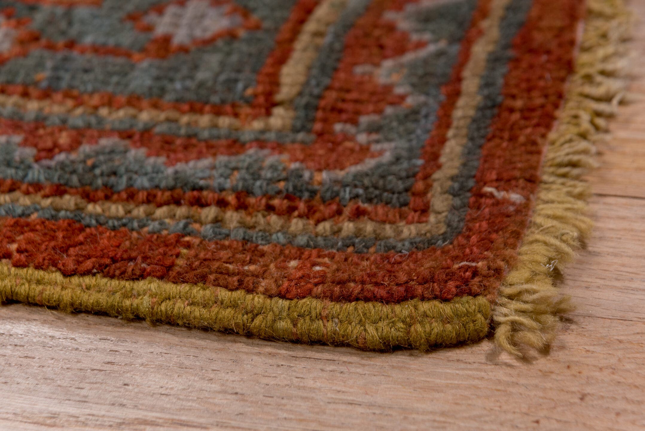 12' x 14' one-of-a-kind handmade antique Oushak oversize rug. Color palette: terra cotta, charcoal, rust, slate, ivory, rose