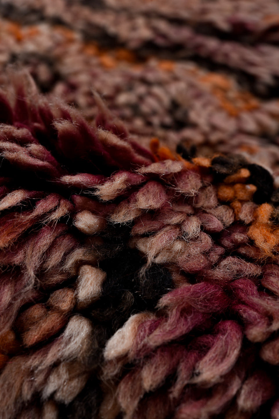 6' x 12' one-of-a-kind handmade antique Moroccan large size rug. Color palette: rose, mauve, plum, charcoal, rust, saffron