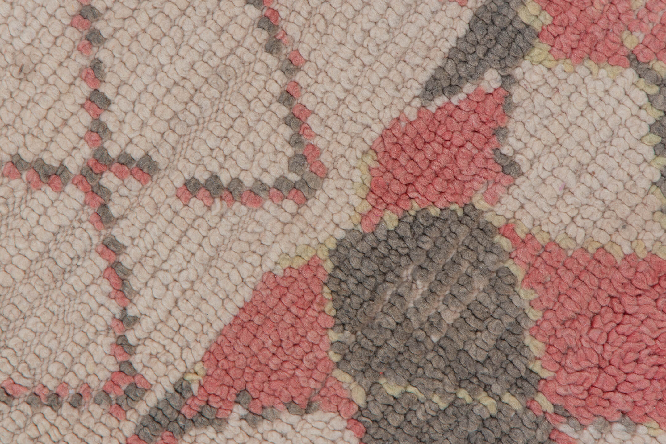 5' x 5' one-of-a-kind handmade vintage Moroccan rug. Color palette: ivory, rose, charcoal, olive, taupe, pink, red, gray