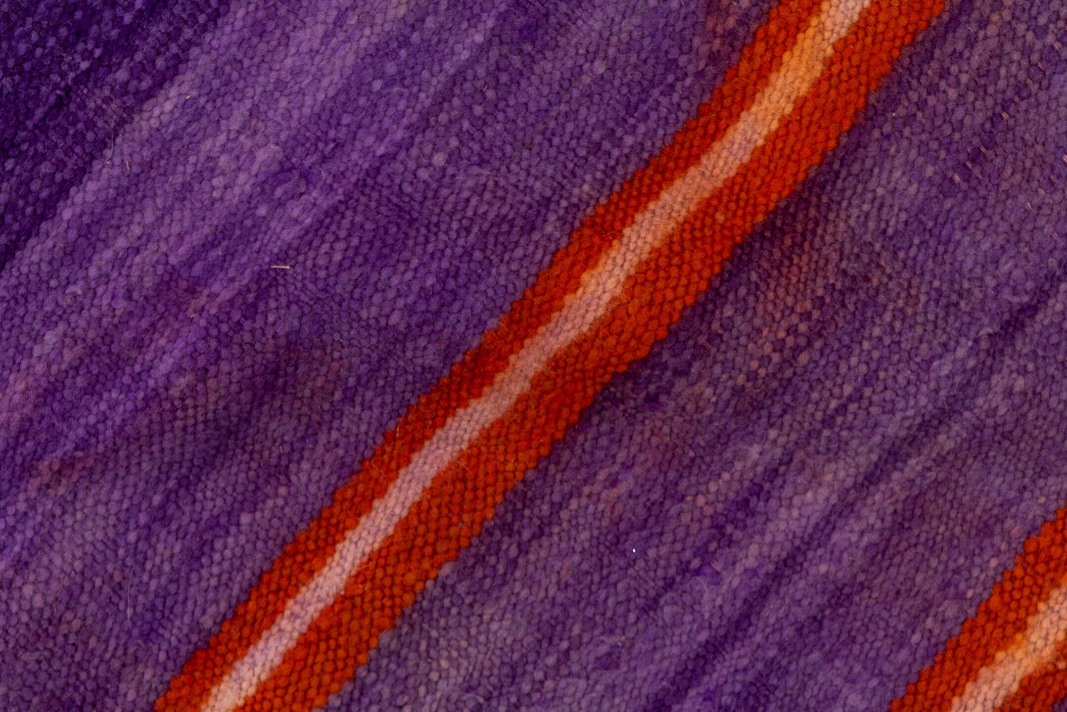 6' x 9' one-of-a-kind handmade vintage Blanket medium size rug. Color palette: purple, violet, rust, ivory, pink, terracotta