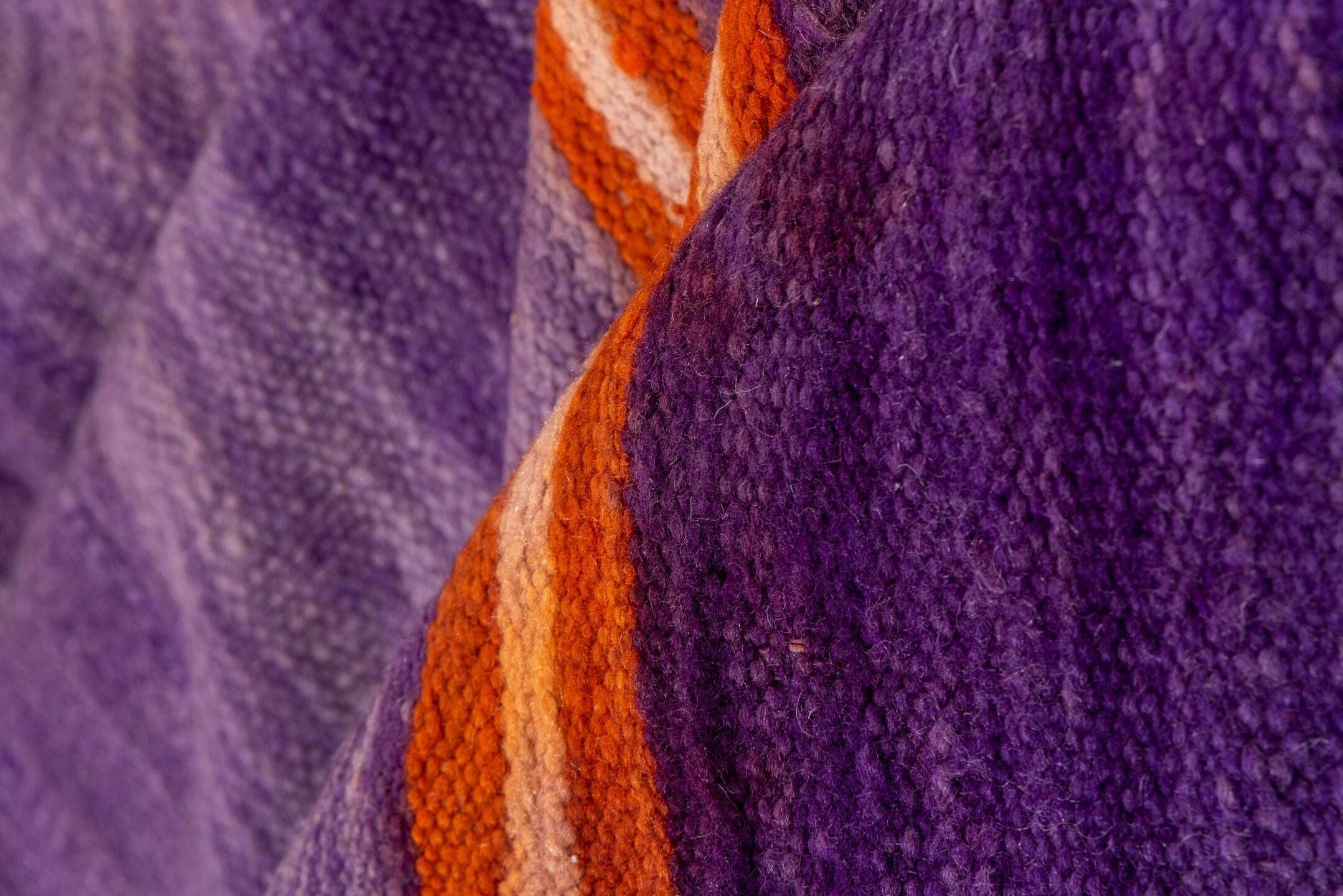 6' x 9' one-of-a-kind handmade vintage Blanket medium size rug. Color palette: purple, violet, rust, ivory, pink, terracotta