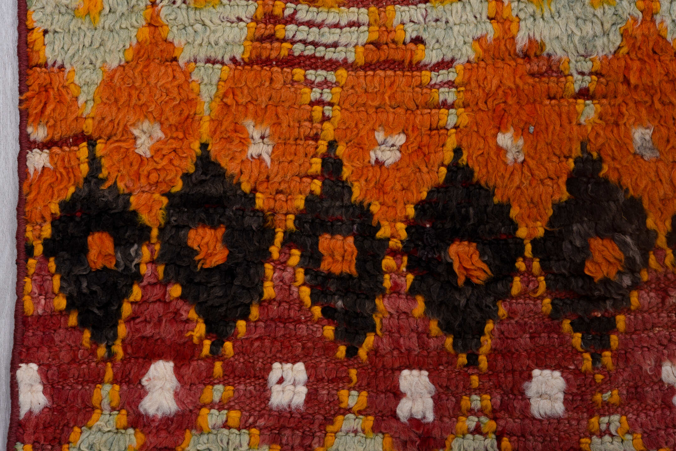6' x 12' one-of-a-kind handmade vintage Moroccan large size rug. Color palette: brown, gray, off-white, orange, pink, red