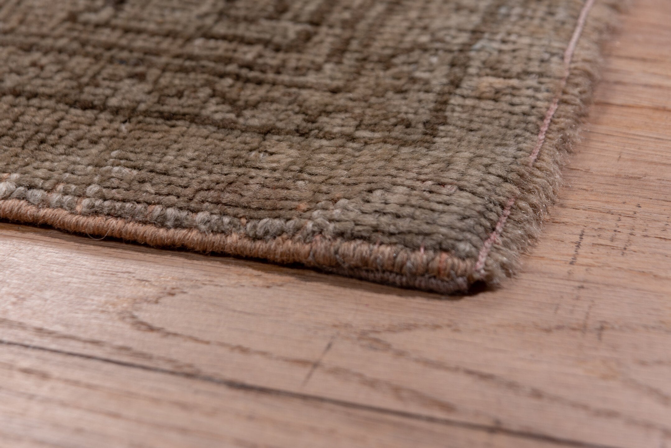 10' x 15' one-of-a-kind handmade antique Oushak rug. Color palette: taupe, dusty blue, beige, ivory, gray, camel, blue