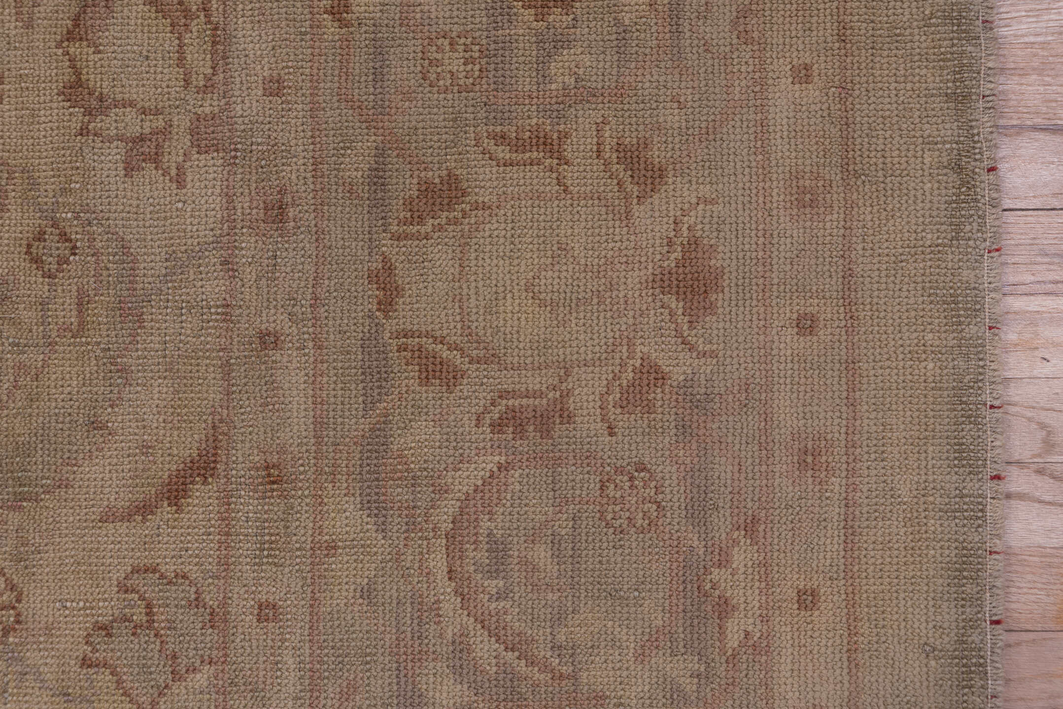 10' x 14' one-of-a-kind handmade antique Oushak large size rug. Color palette: taupe, ivory, dusty rose, pale blue, beige