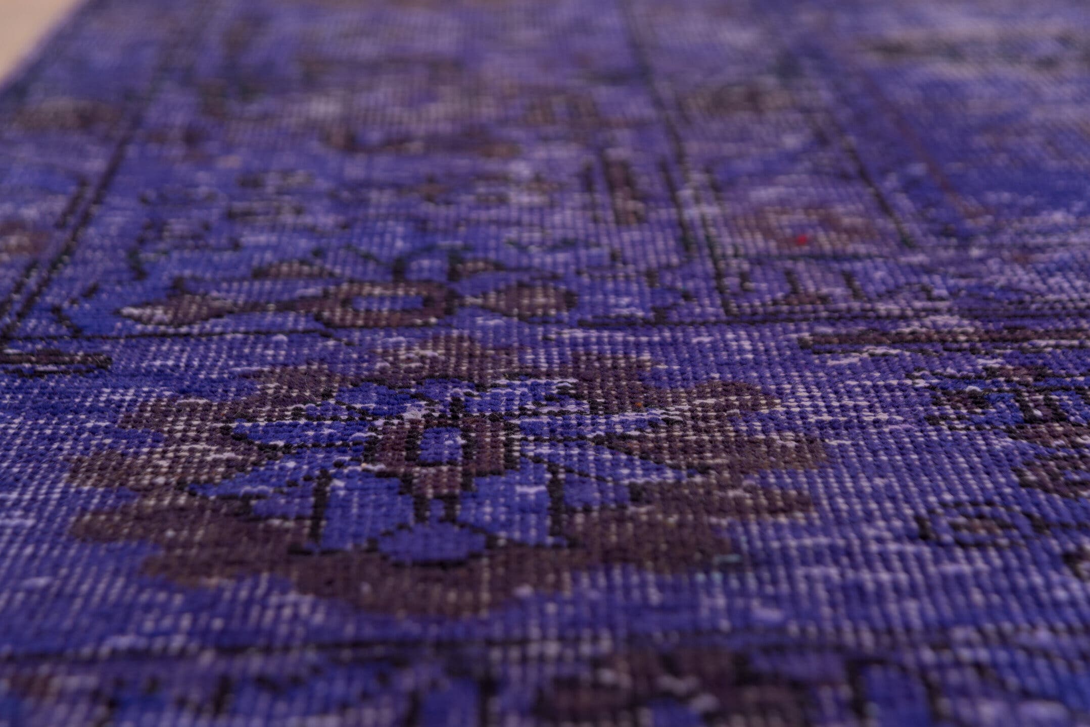 9' x 12' one-of-a-kind handmade vintage Overdyed large size rug. Color palette: violet, plum, eggplant, charcoal, pink