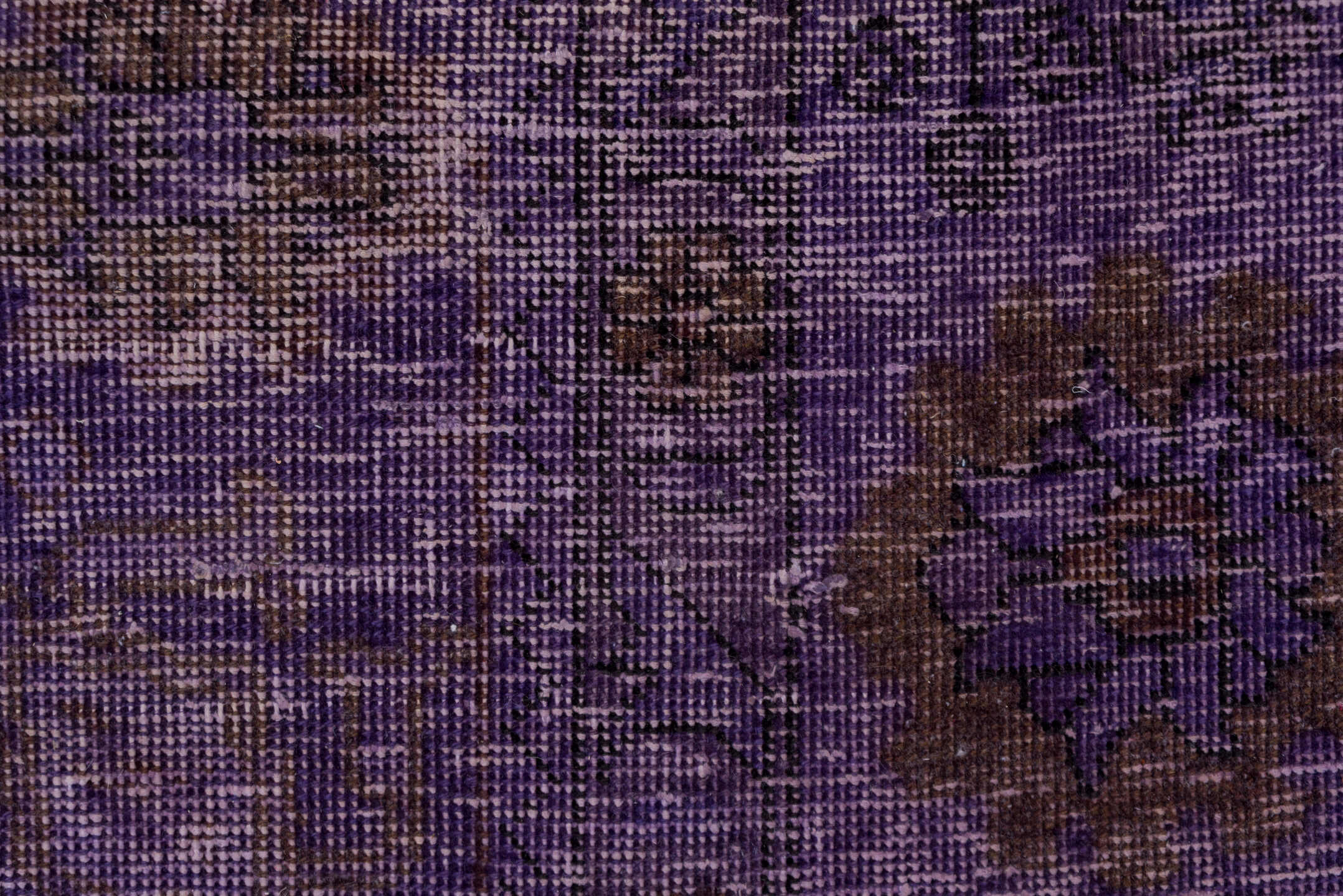 9' x 12' one-of-a-kind handmade vintage Overdyed large size rug. Color palette: violet, plum, eggplant, charcoal, pink