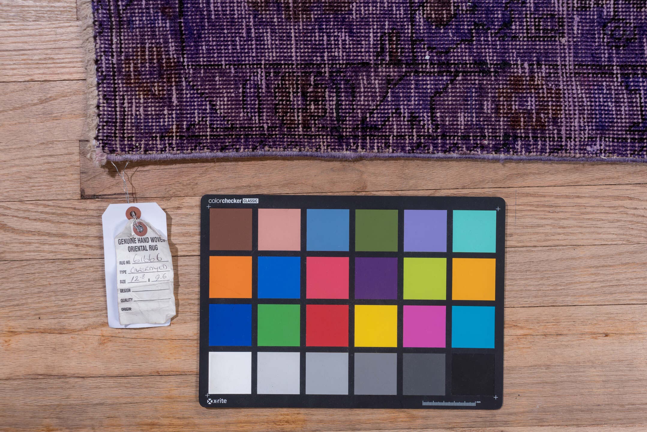 9' x 12' one-of-a-kind handmade vintage Overdyed large size rug. Color palette: violet, plum, eggplant, charcoal, pink