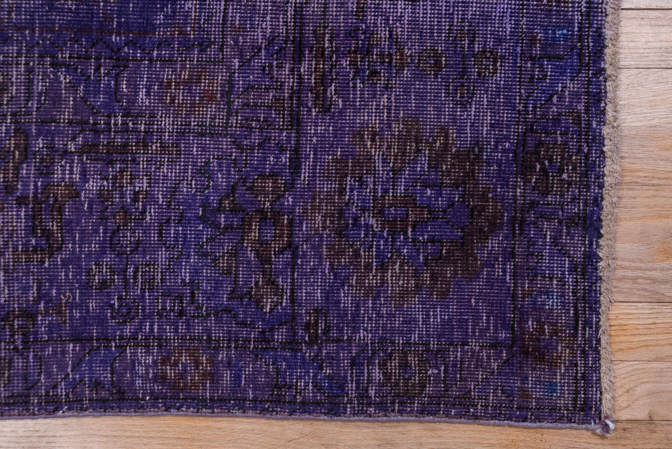 9' x 12' one-of-a-kind handmade vintage Overdyed large size rug. Color palette: violet, plum, eggplant, charcoal, pink