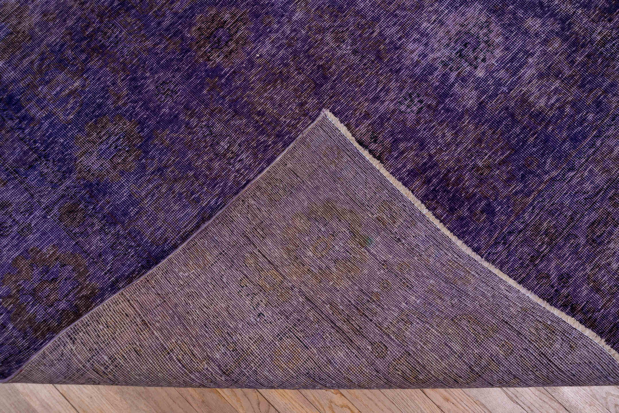 9' x 12' one-of-a-kind handmade vintage Overdyed large size rug. Color palette: violet, plum, eggplant, charcoal, pink