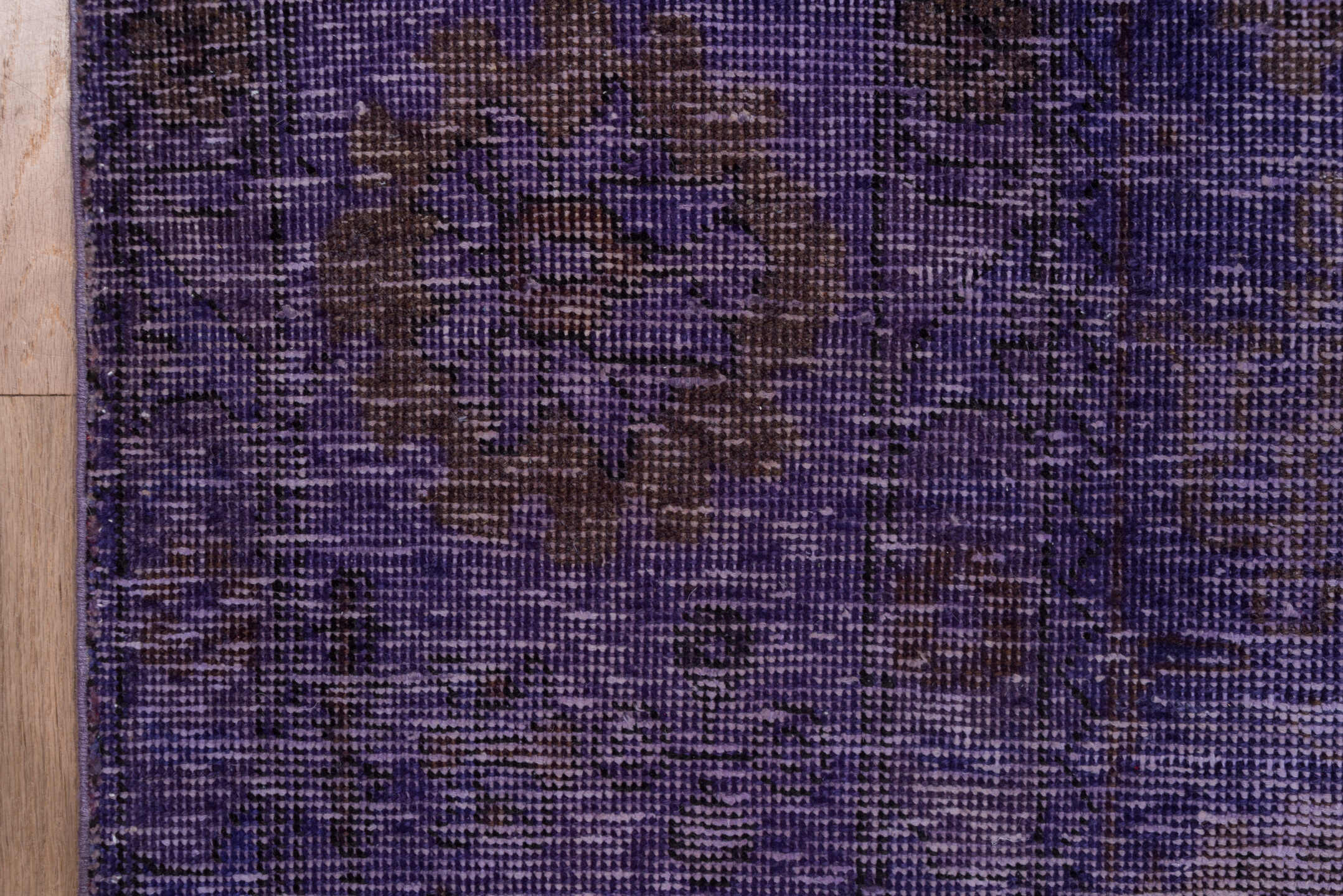 9' x 12' one-of-a-kind handmade vintage Overdyed large size rug. Color palette: violet, plum, eggplant, charcoal, pink