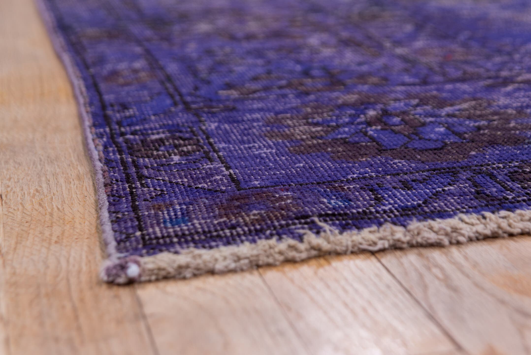 9' x 12' one-of-a-kind handmade vintage Overdyed large size rug. Color palette: violet, plum, eggplant, charcoal, pink