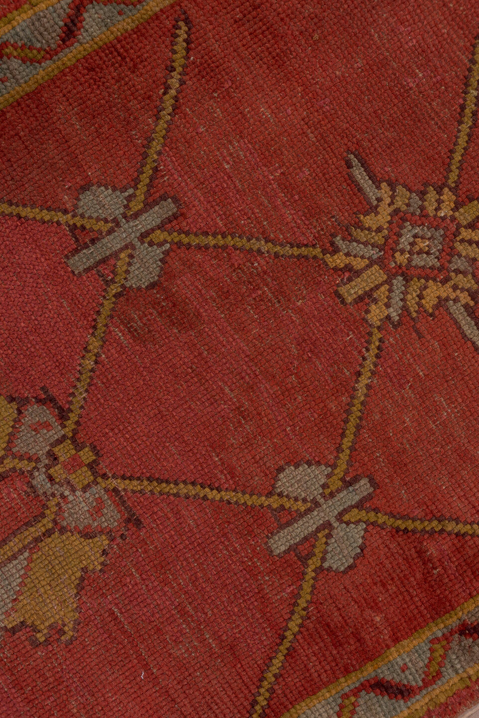 3' x 11' one-of-a-kind handmade antique Oushak runner rug. Color palette: terra cotta, rust, gold, taupe, rose, sage