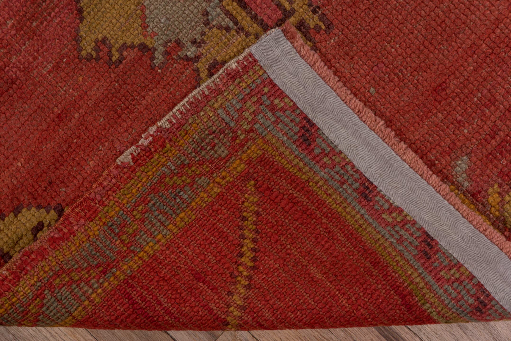 3' x 11' one-of-a-kind handmade antique Oushak runner rug. Color palette: terra cotta, rust, gold, taupe, rose, sage