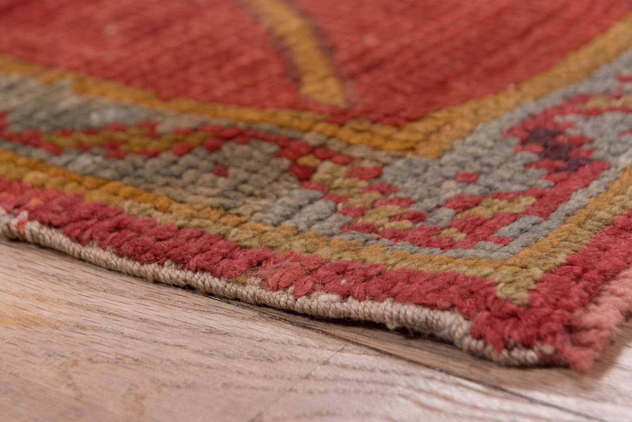 3' x 11' one-of-a-kind handmade antique Oushak runner rug. Color palette: terra cotta, rust, gold, taupe, rose, sage
