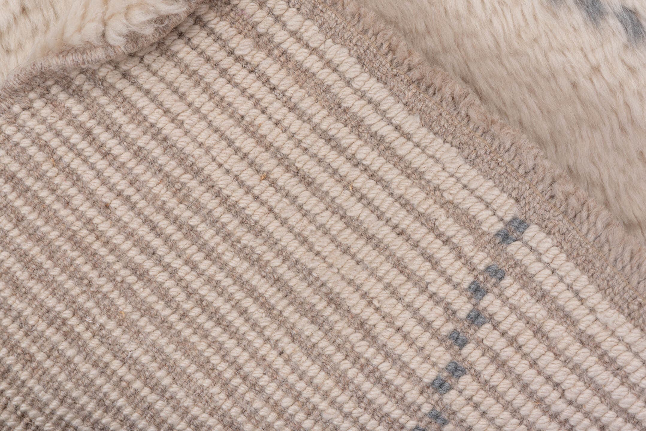 3' x 9' one-of-a-kind handmade vintage Moroccan runner rug. Color palette: ivory, gray, cream