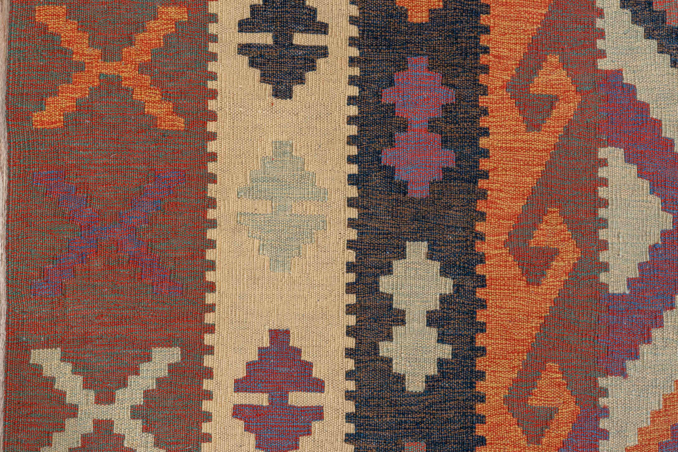 12' x 18' one-of-a-kind handmade vintage Kilim oversize rug. Color palette: ivory, rust, plum, charcoal, taupe, terra cotta