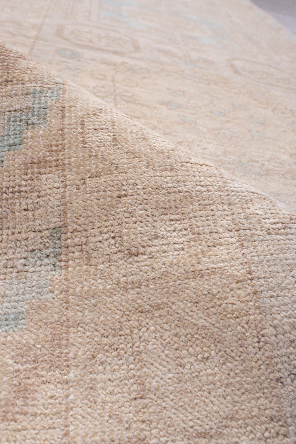 2' x 16' one-of-a-kind handmade vintage Khotan runner rug. Color palette: ivory, blush, pale blue, cream, beige, taupe, pink