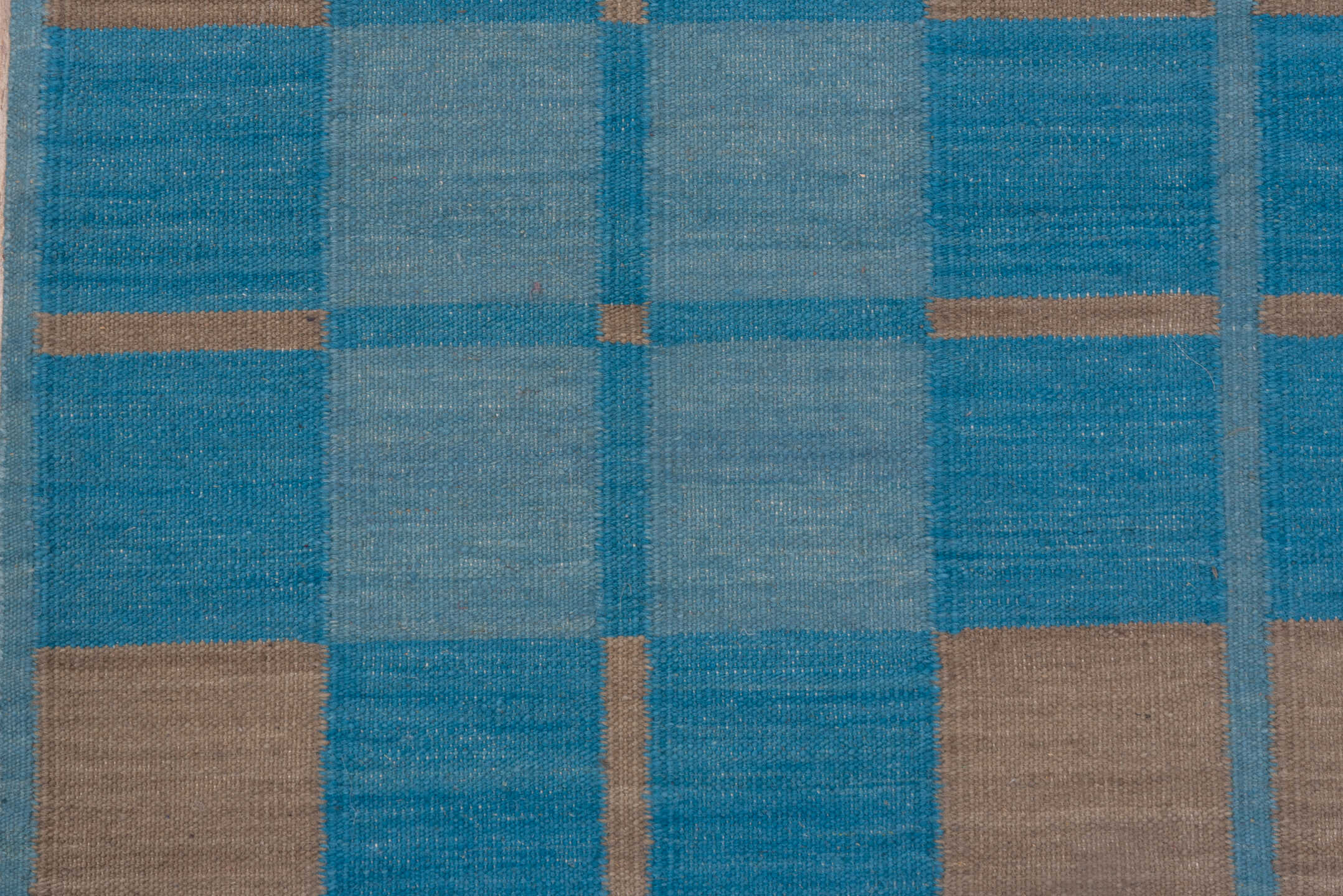 8' x 10' one-of-a-kind handmade vintage Kilim large size rug. Color palette: blue, sky blue, taupe, light blue, beige, gray