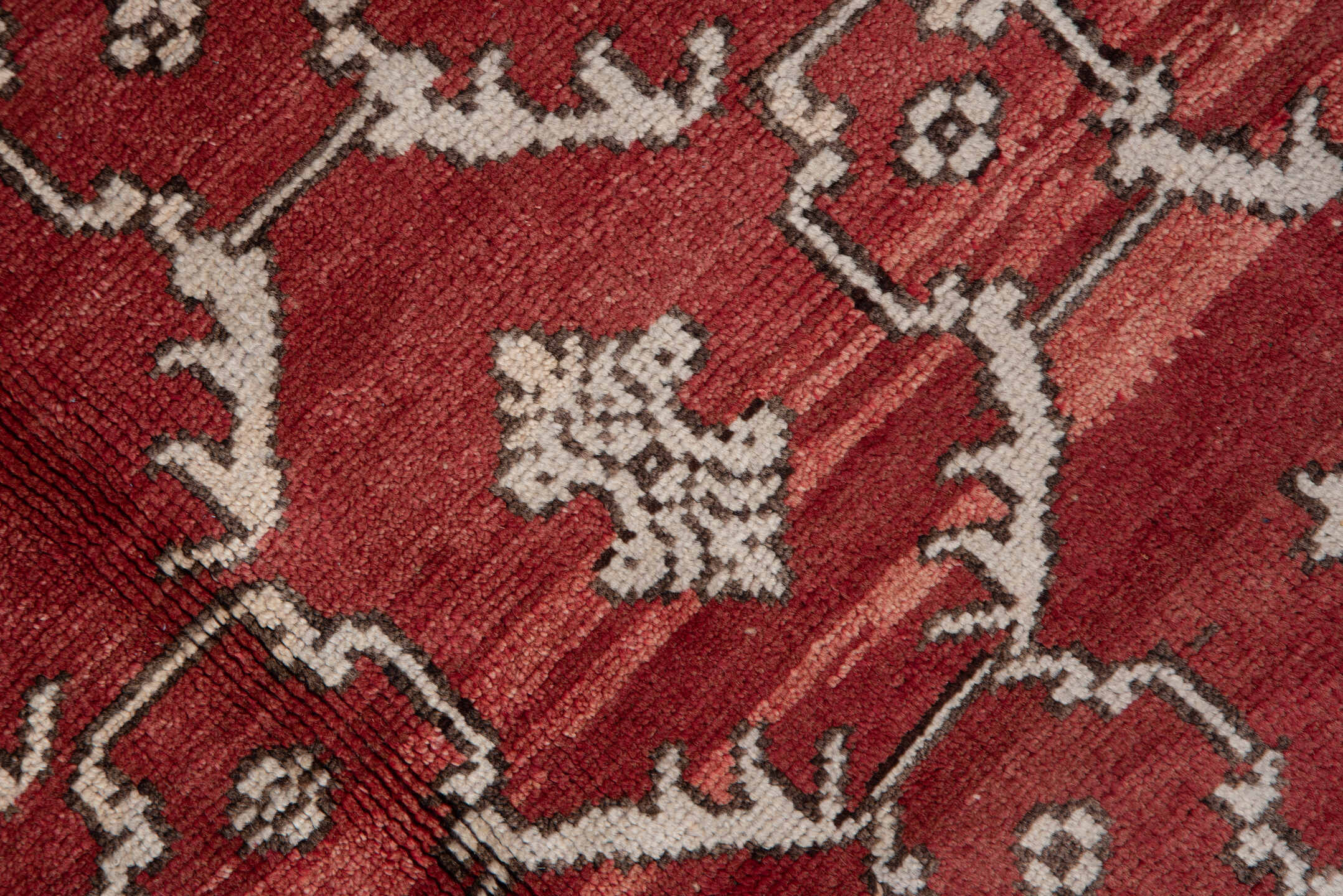 5' x 8' one-of-a-kind handmade vintage Oushak medium size rug. Color palette: brown, gray, off-white, pink, red, redwood