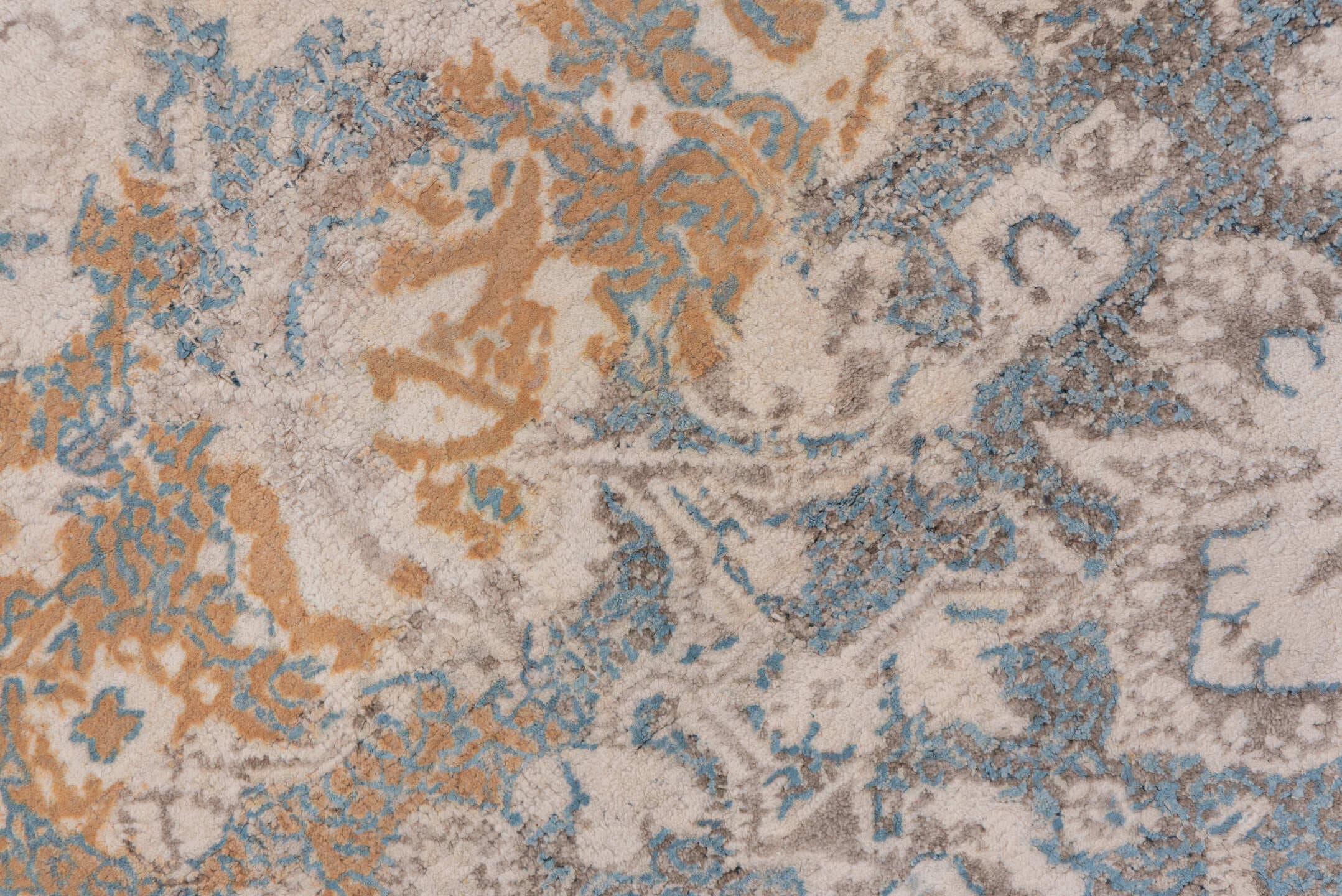 3' x 19' one-of-a-kind handmade antique Cotton Agra runner rug. Color palette: ivory, pale blue, taupe, rust, beige, slate