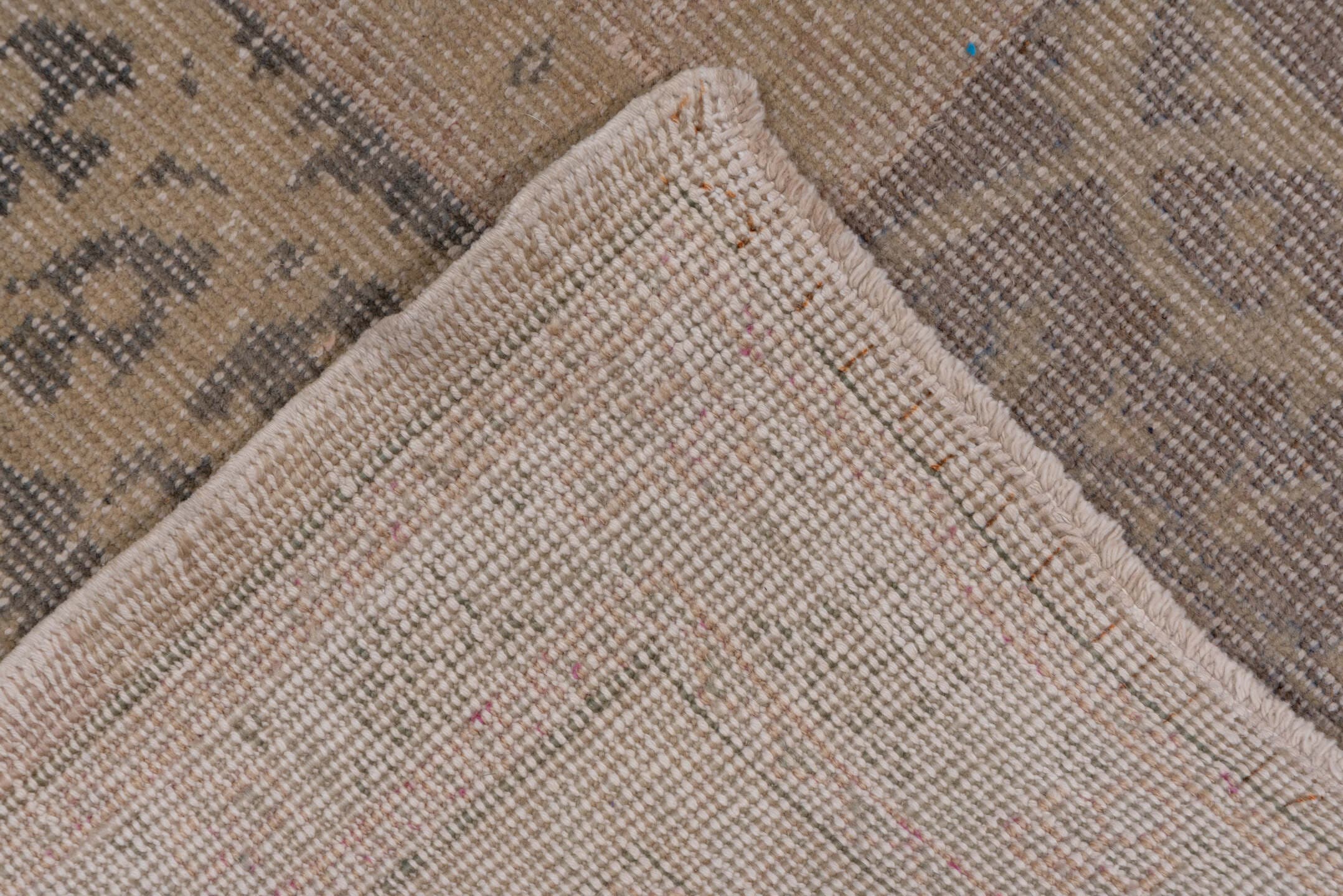 10' x 13' one-of-a-kind handmade antique Oushak large size rug. Color palette: beige, blush, taupe, slate, ivory, camel