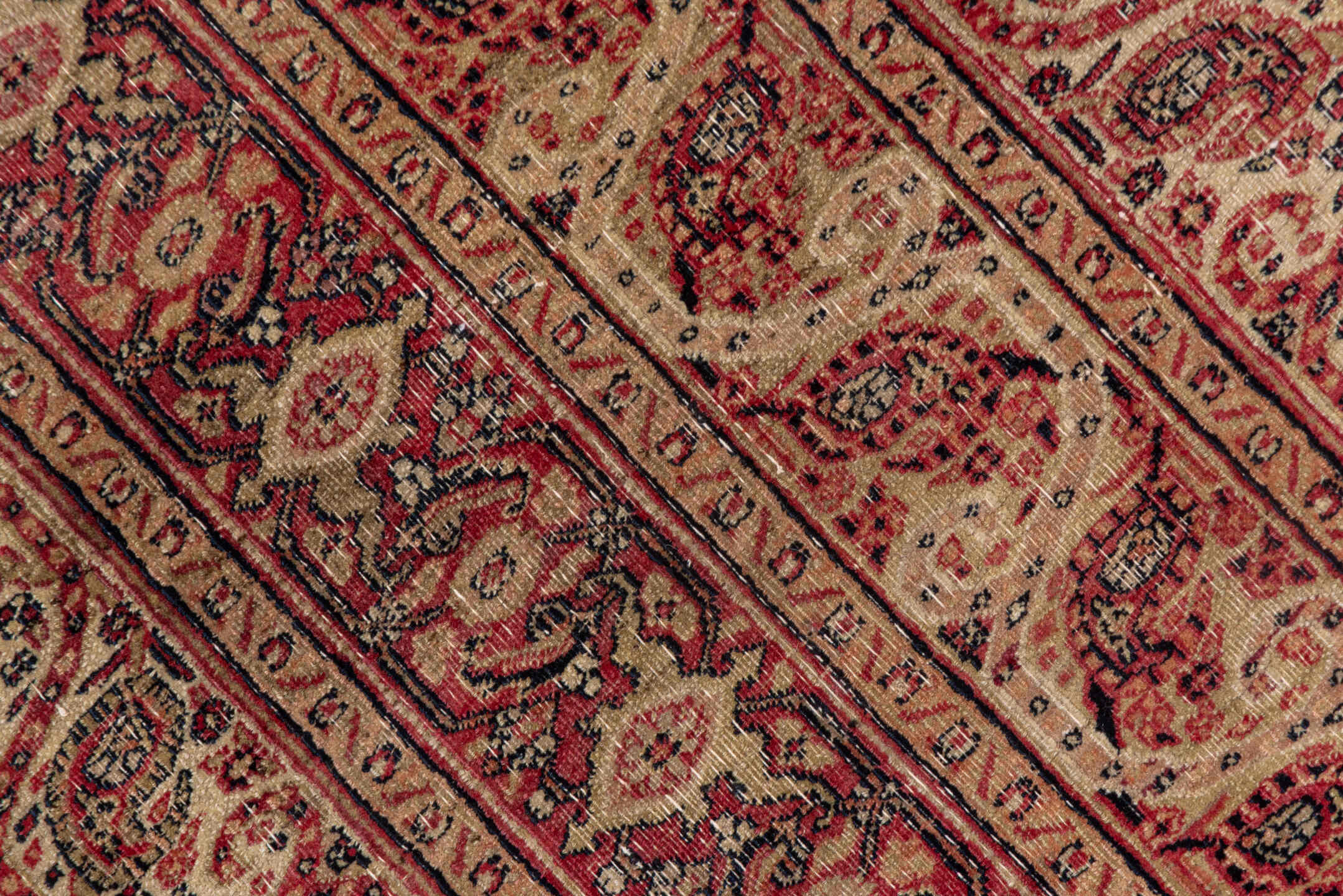 4' x 8' one-of-a-kind handmade vintage Khorassan rug. Color palette: brown, pink, red