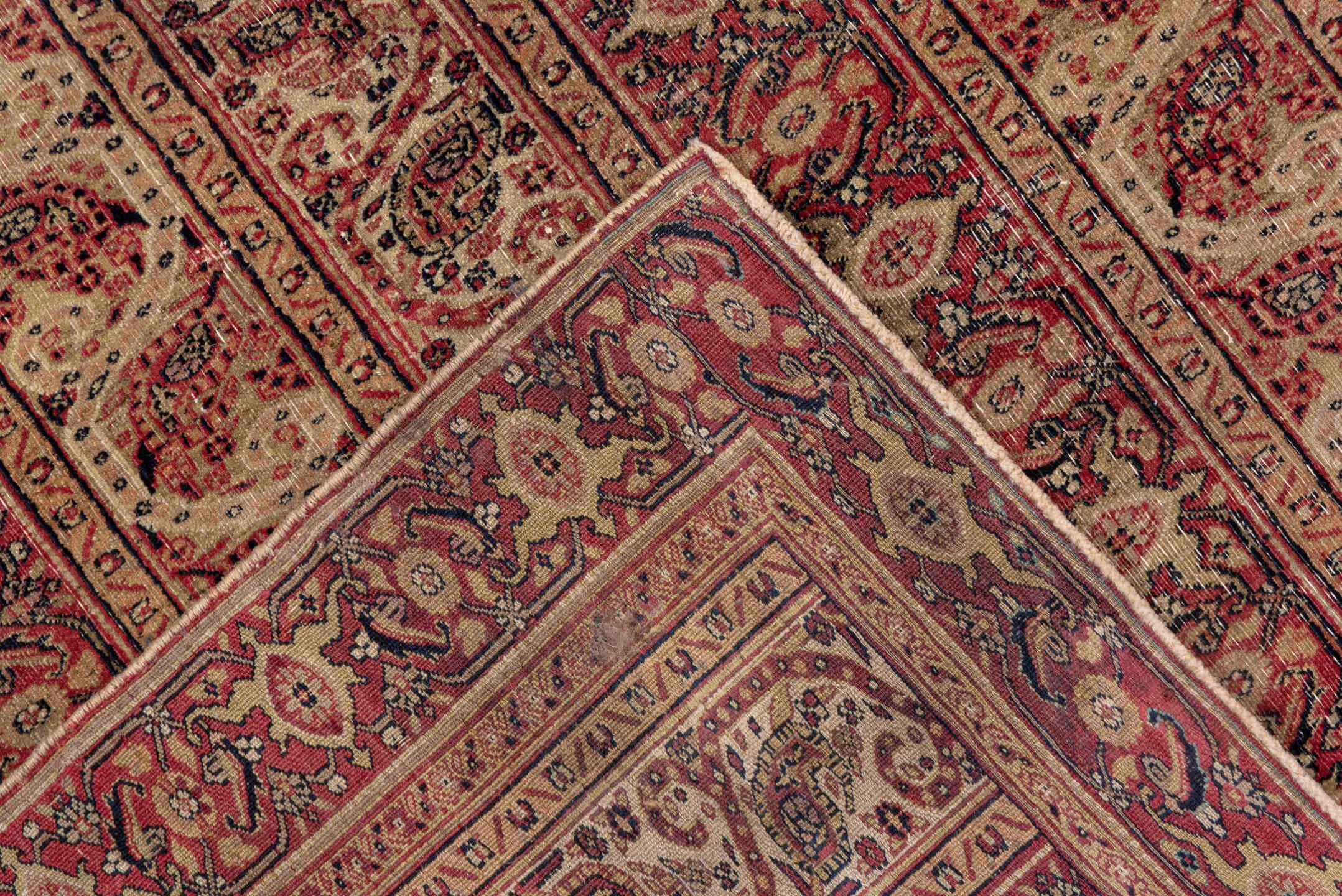 4' x 8' one-of-a-kind handmade vintage Khorassan rug. Color palette: ivory, rust, burgundy, rose, brown, charcoal