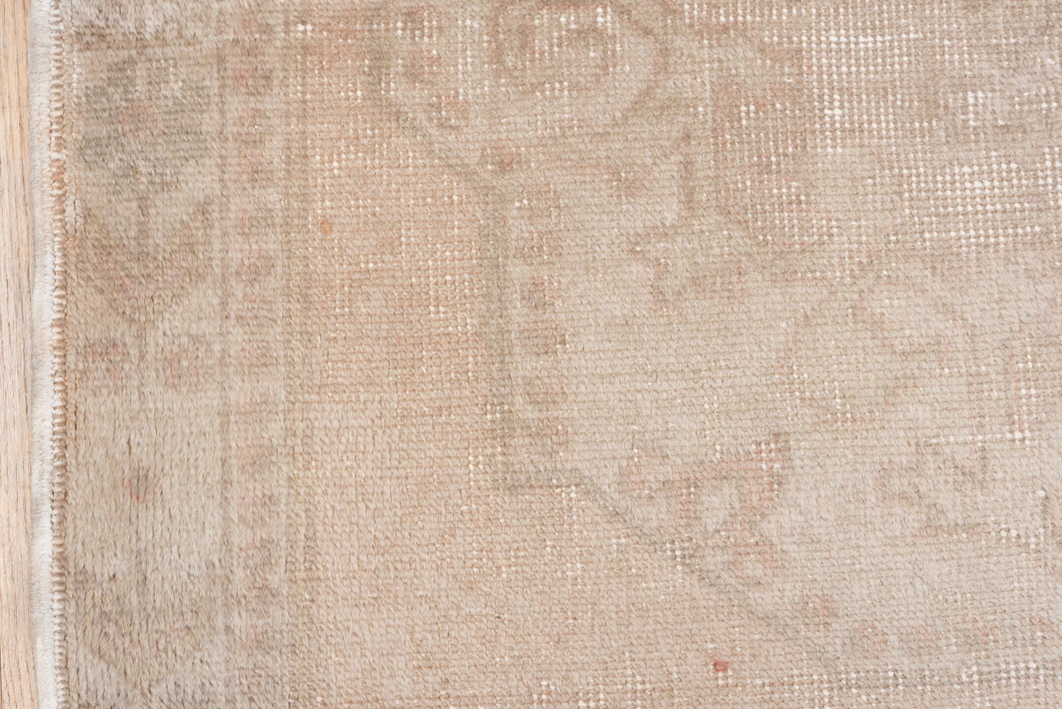 4' x 7' one-of-a-kind handmade vintage Oushak rug. Color palette: blush, taupe, ivory, beige, rose, camel, sage, pink, gray