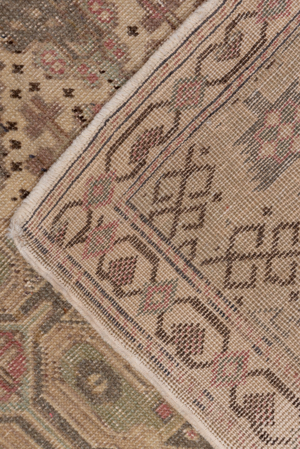 4' x 7' one-of-a-kind handmade antique Kaisary rug. Color palette: beige, taupe, rose, brown, gray, ivory, dusty pink, pink