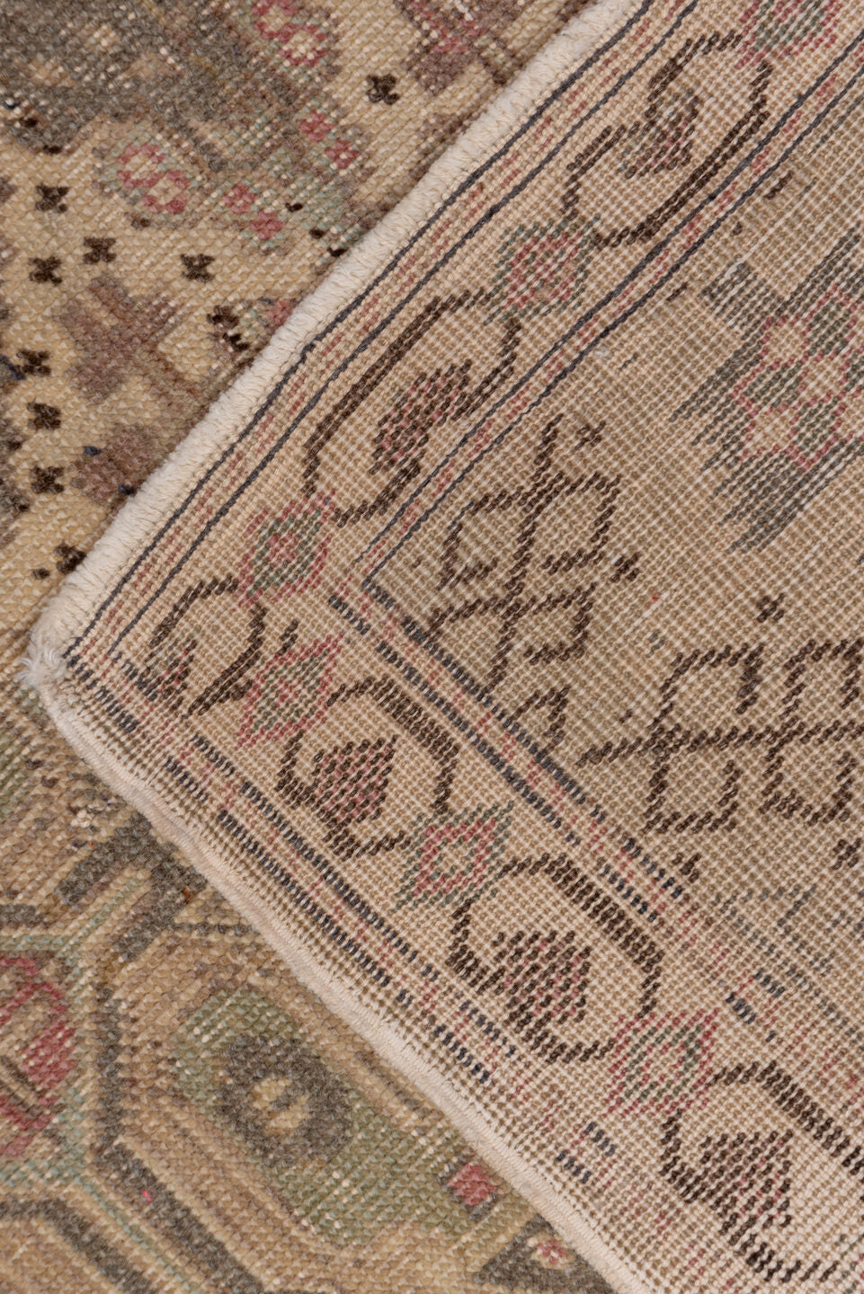 4' x 7' one-of-a-kind handmade vintage Kaisary rug. Color palette: brown, gray, pink