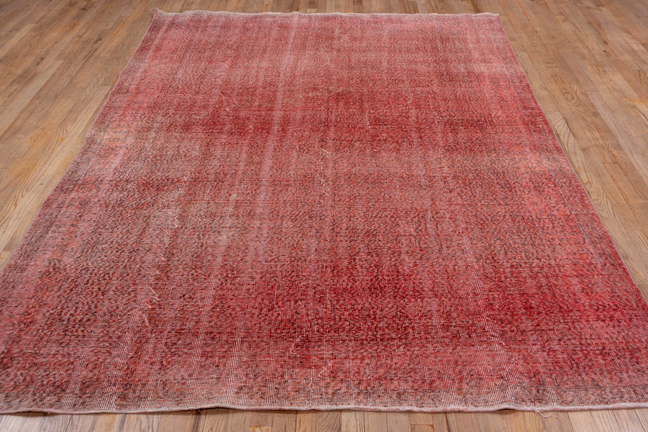 6' x 9' one-of-a-kind handmade vintage Overdyed medium size rug. Color palette: rose, dusty coral, terra cotta, blush, brick