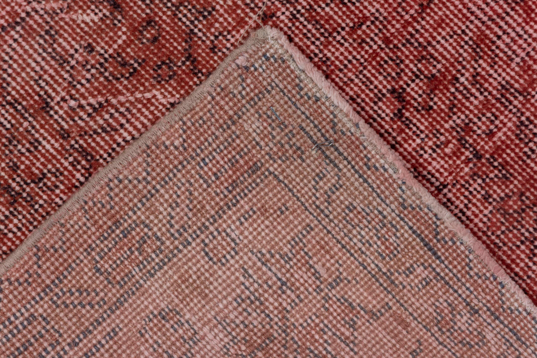 6' x 9' one-of-a-kind handmade vintage Overdyed medium size rug. Color palette: rose, dusty coral, terra cotta, blush, brick