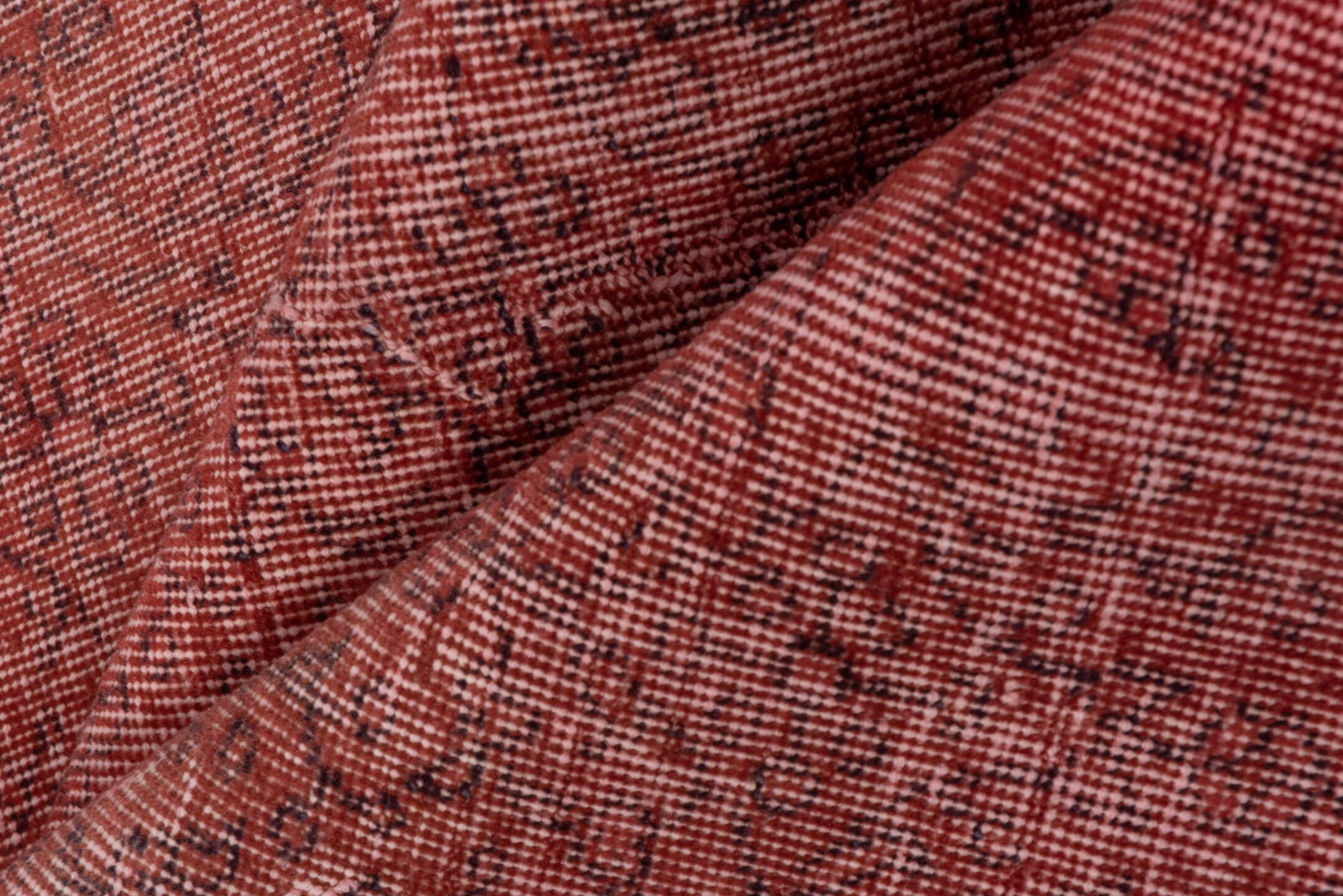6' x 9' one-of-a-kind handmade vintage Overdyed medium size rug. Color palette: rose, dusty coral, terra cotta, blush, brick