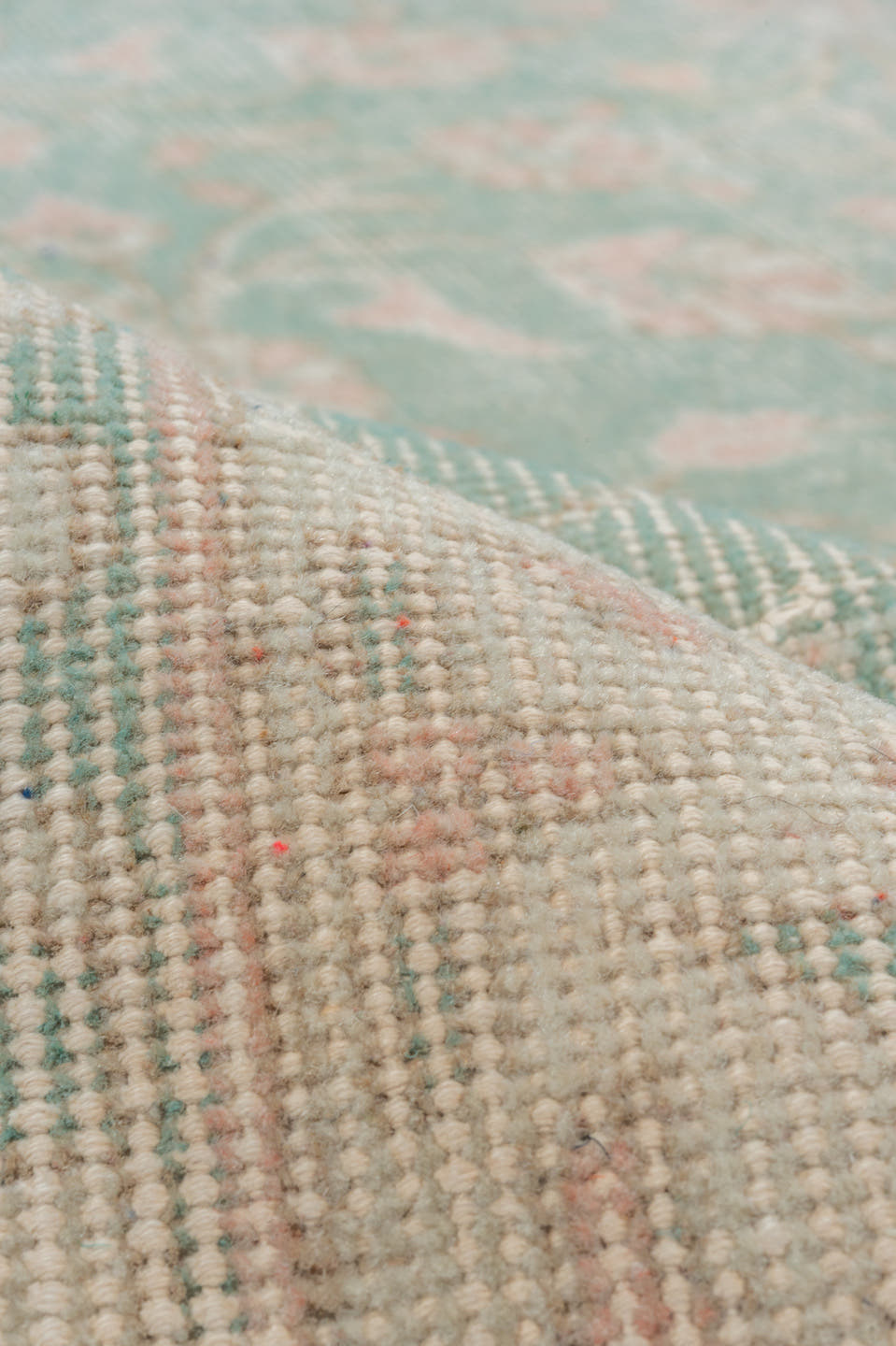 6' x 10' one-of-a-kind handmade vintage Oushak large size rug. Color palette: sage, blush, ivory, taupe, cream, green, pink