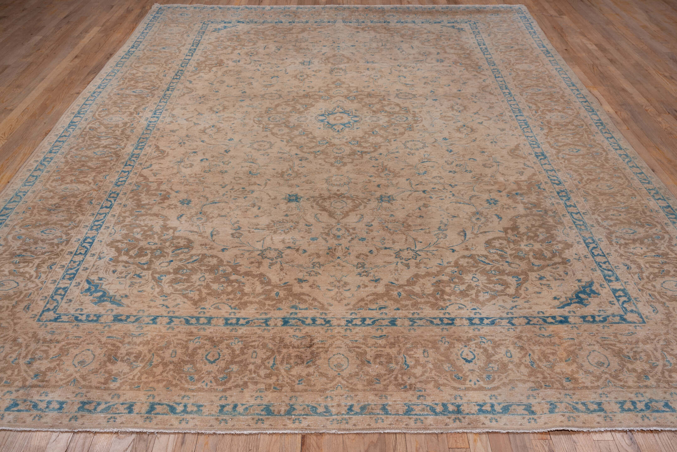 9' x 12' one-of-a-kind handmade vintage Tabriz large size rug. Color palette: brown, dark gray, gray, light gray