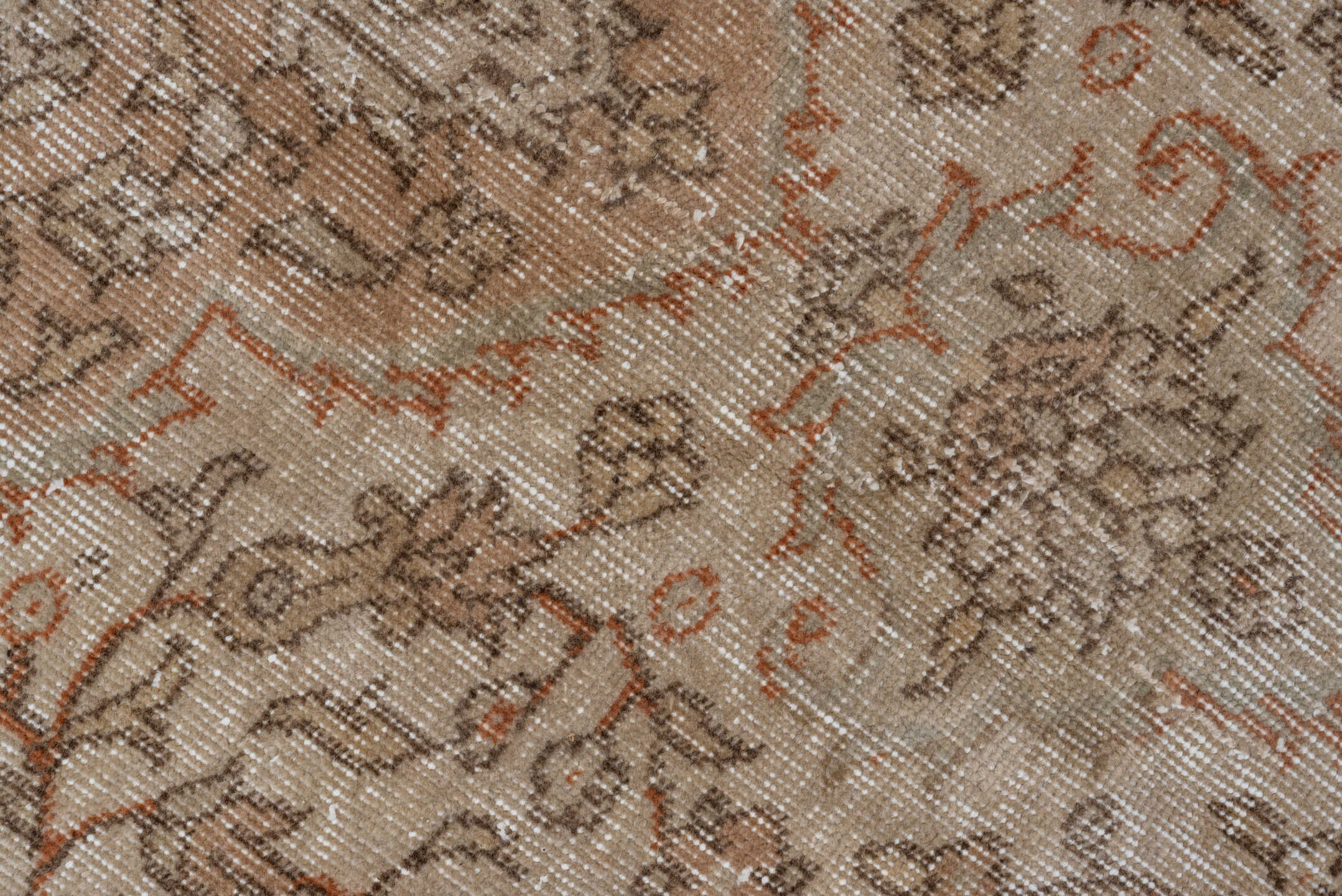 4' x 6' one-of-a-kind handmade vintage Oushak small size rug. Color palette: brown, gray, light gray, off-white, pink