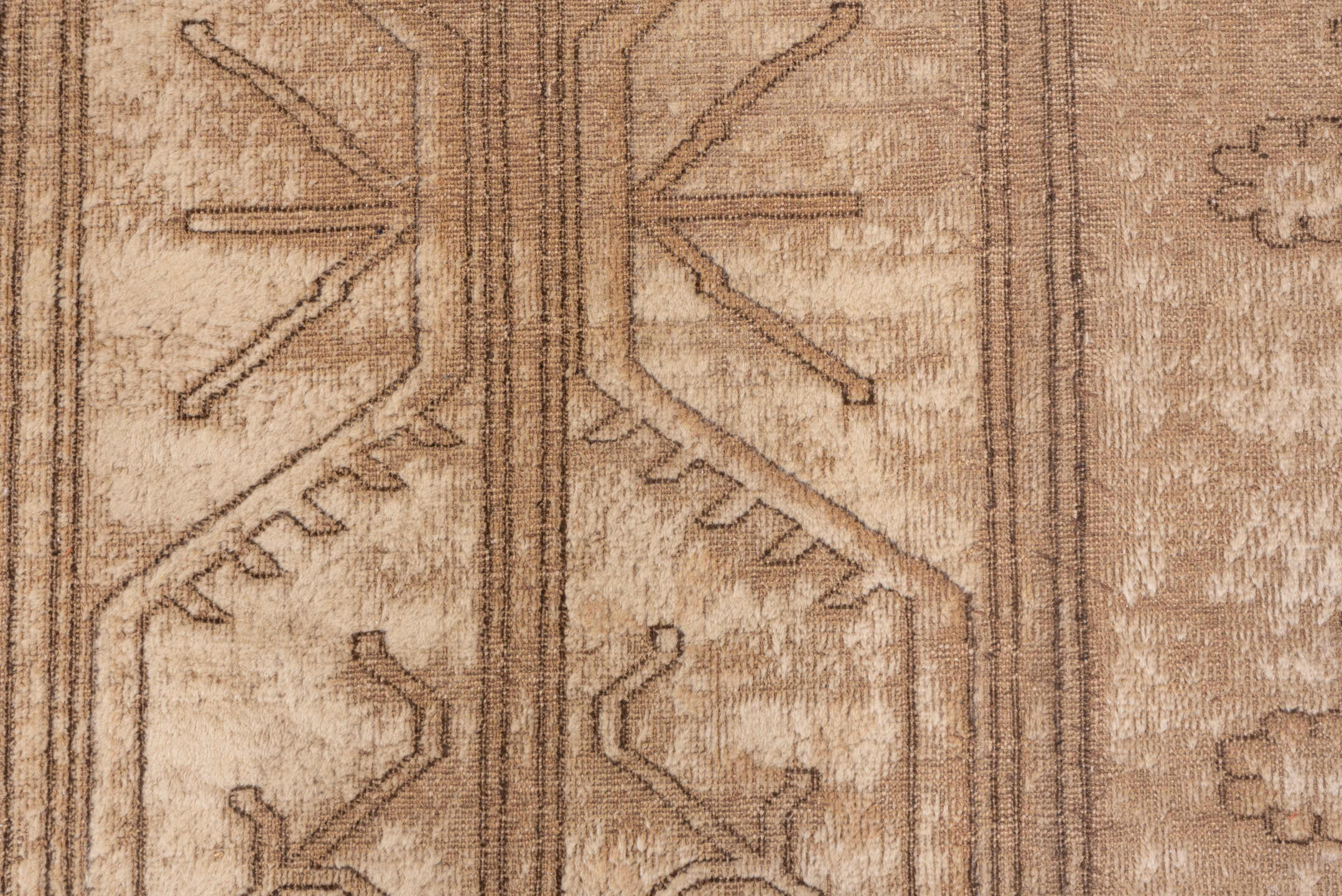6' x 10' one-of-a-kind handmade vintage Oushak large size rug. Color palette: taupe, beige, camel, ivory, sand, brown, gray