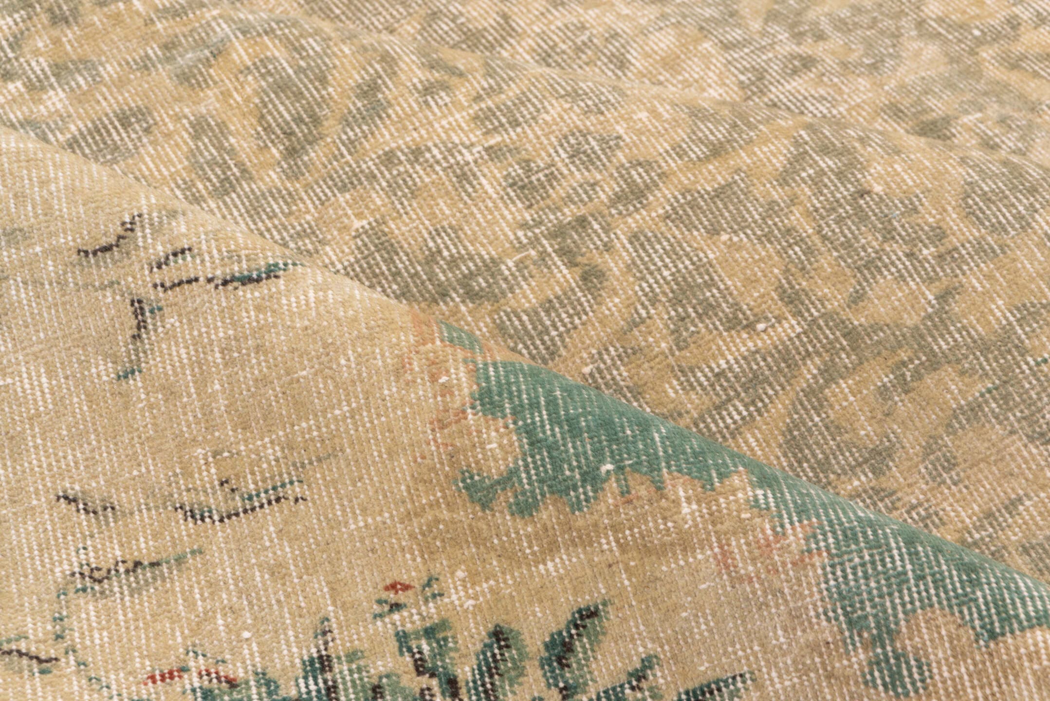 7' x 10' one-of-a-kind handmade vintage Oushak large size rug. Color palette: ivory, sage, blush, beige, coral, taupe, green