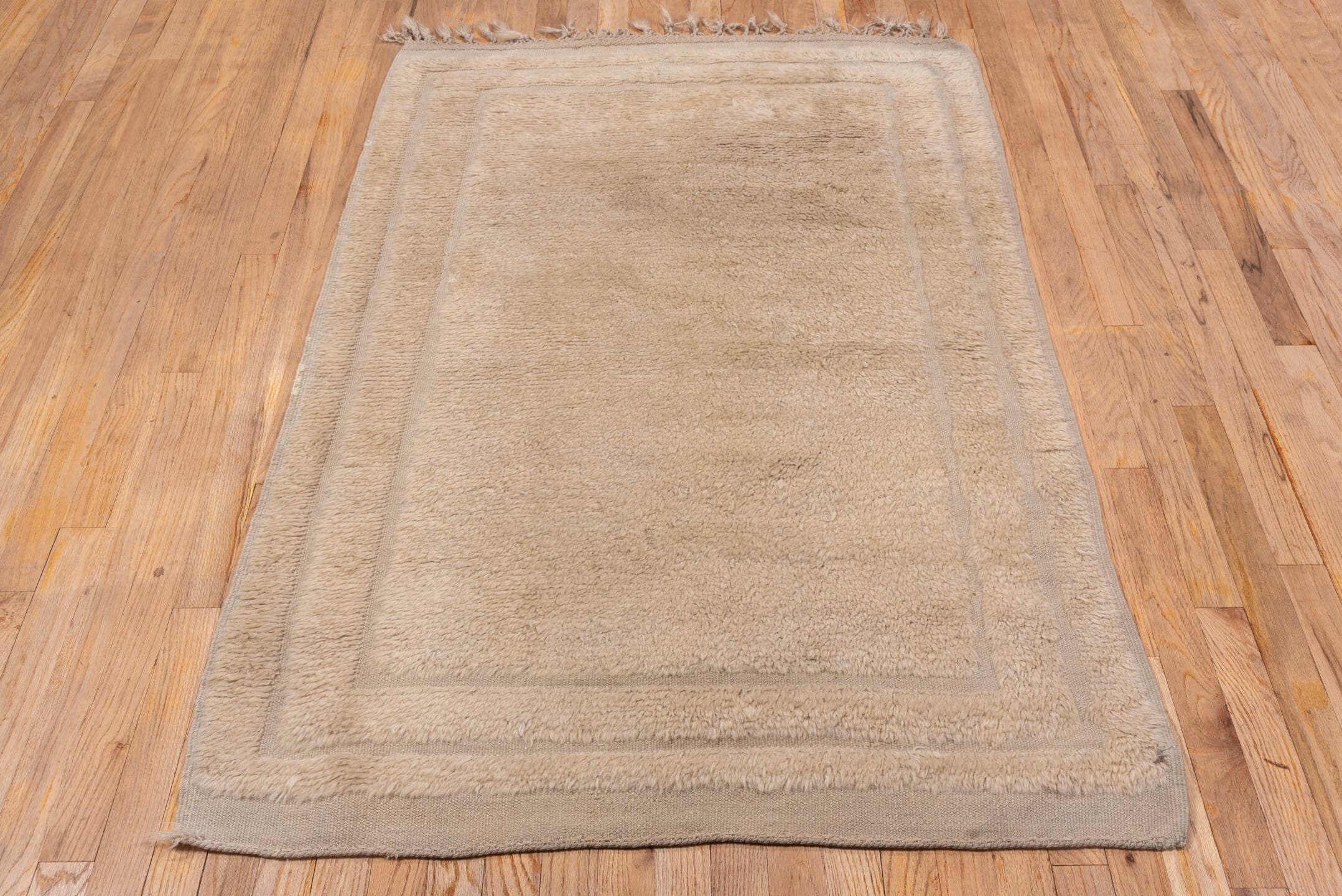 3' x 5' one-of-a-kind handmade vintage Tulu small size rug. Color palette: ivory, cream, taupe, beige, gray