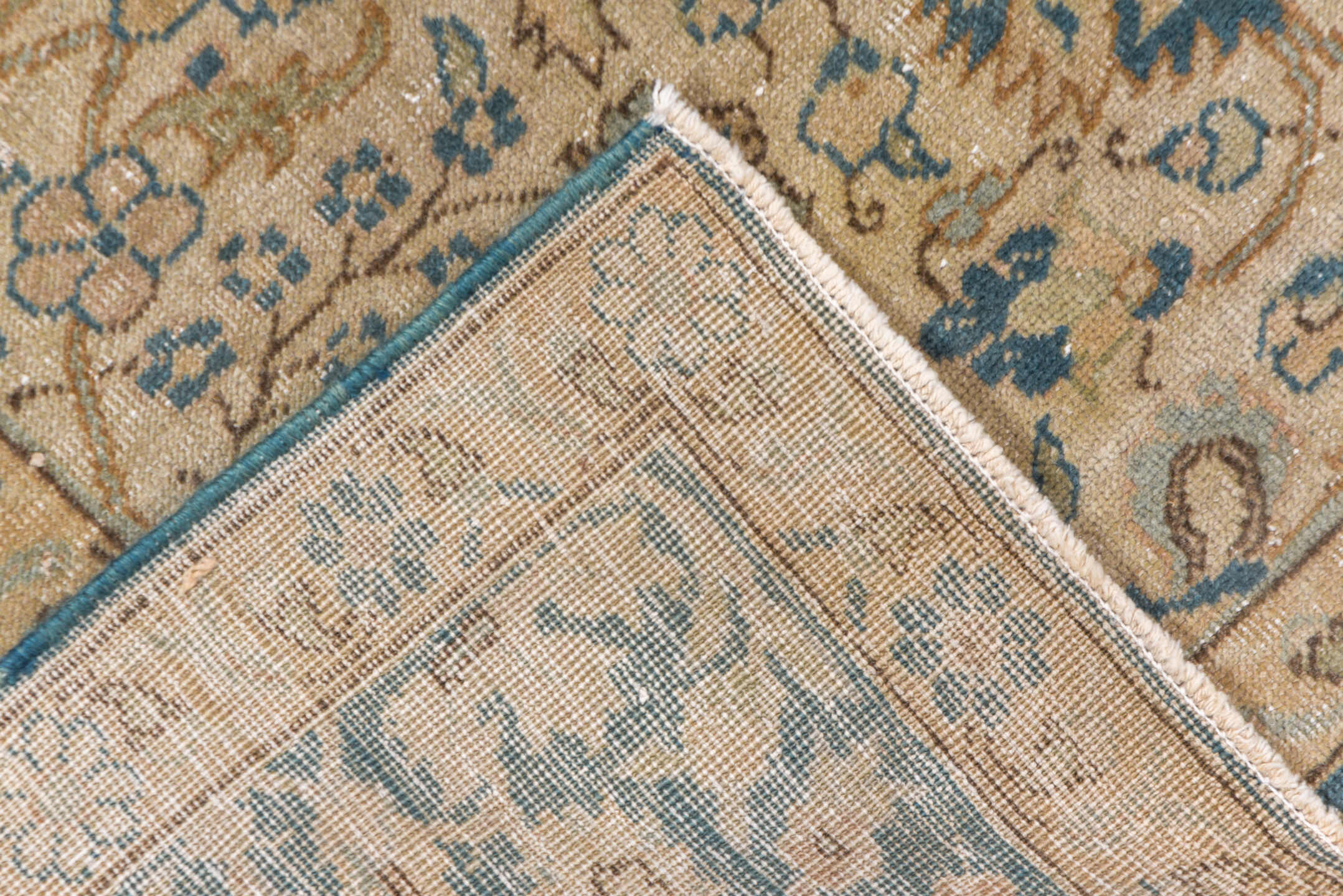 6' x 9' one-of-a-kind handmade vintage Sivas medium size rug. Color palette: ivory, sky blue, beige, taupe, camel