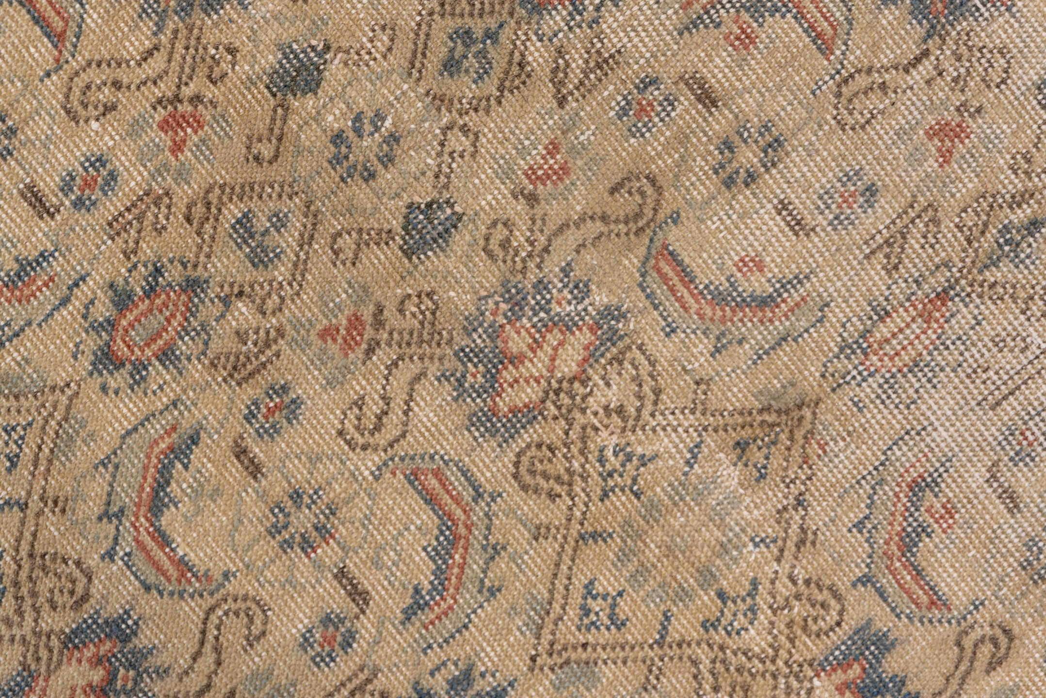 7' x 12' one-of-a-kind handmade vintage Kaisary large size rug. Color palette: ivory, beige, slate, taupe, dusty blue, rust