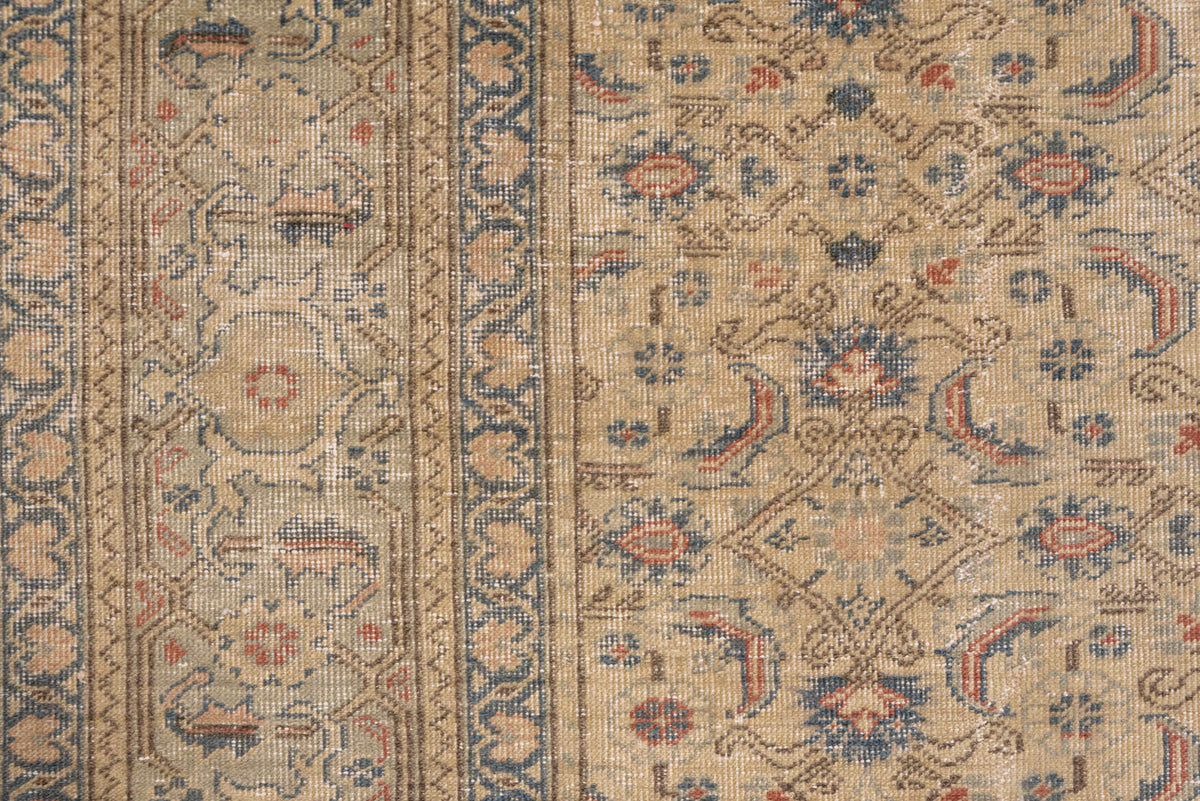 7' x 12' one-of-a-kind handmade vintage Kaisary large size rug. Color palette: ivory, beige, slate, taupe, dusty blue, rust