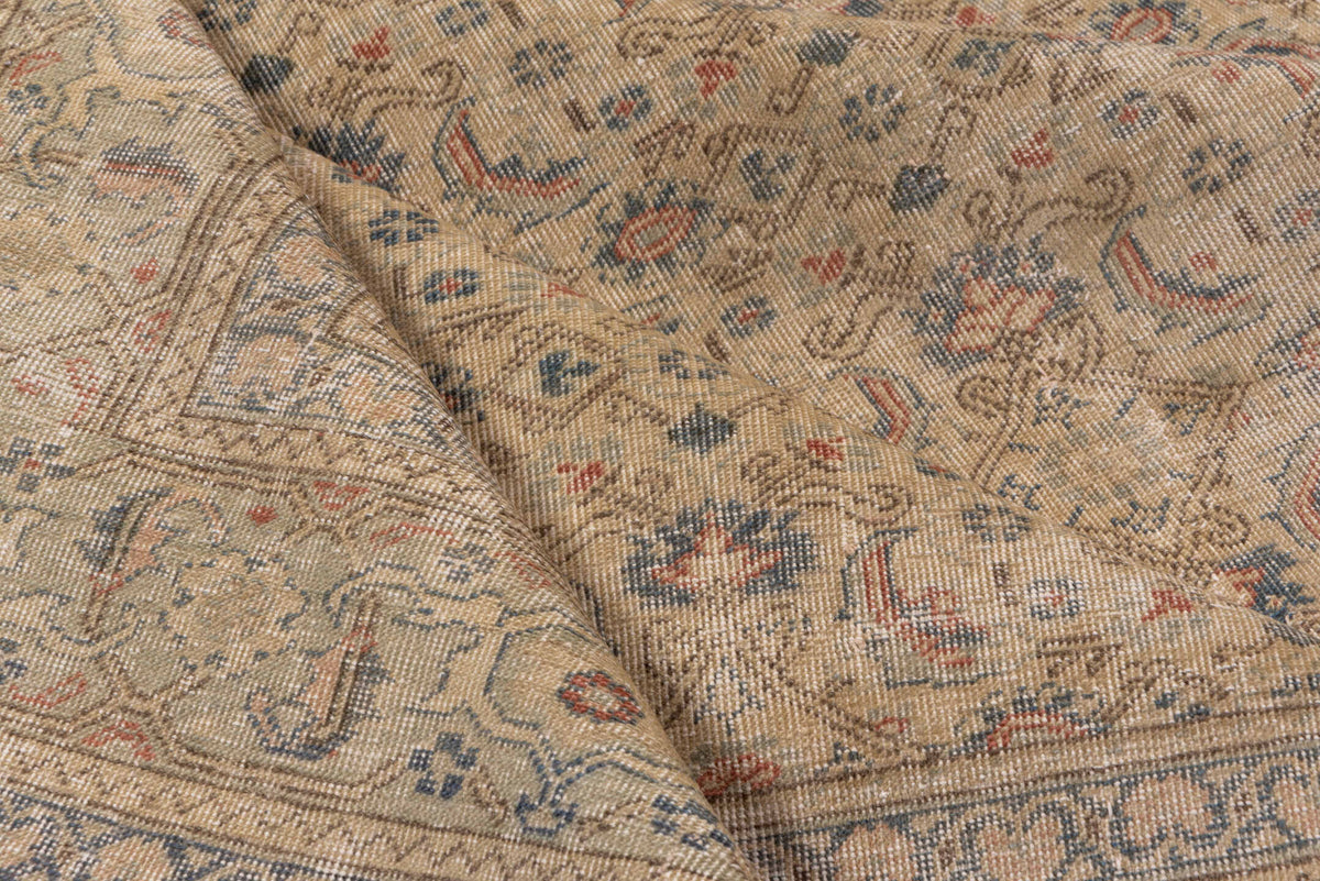 7' x 12' one-of-a-kind handmade vintage Kaisary large size rug. Color palette: ivory, beige, slate, taupe, dusty blue, rust