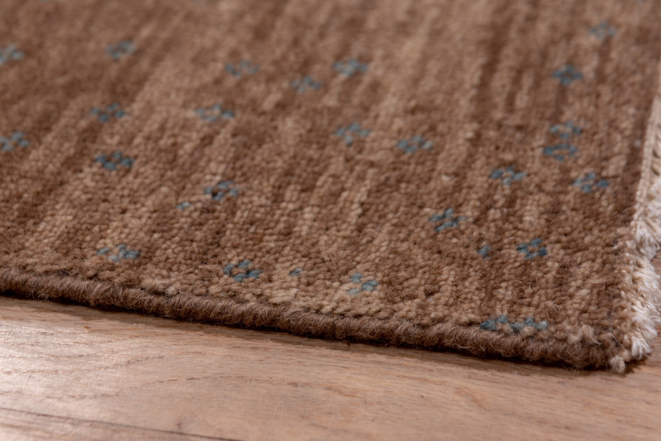 9' x 12' one-of-a-kind handmade vintage Dot large size rug. Color palette: brown, gray, pink