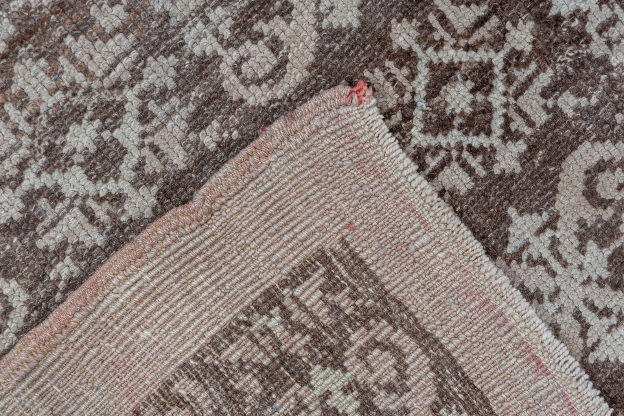 4' x 6' one-of-a-kind handmade vintage Tulu small size rug. Color palette: taupe, ivory, beige, brown, gray